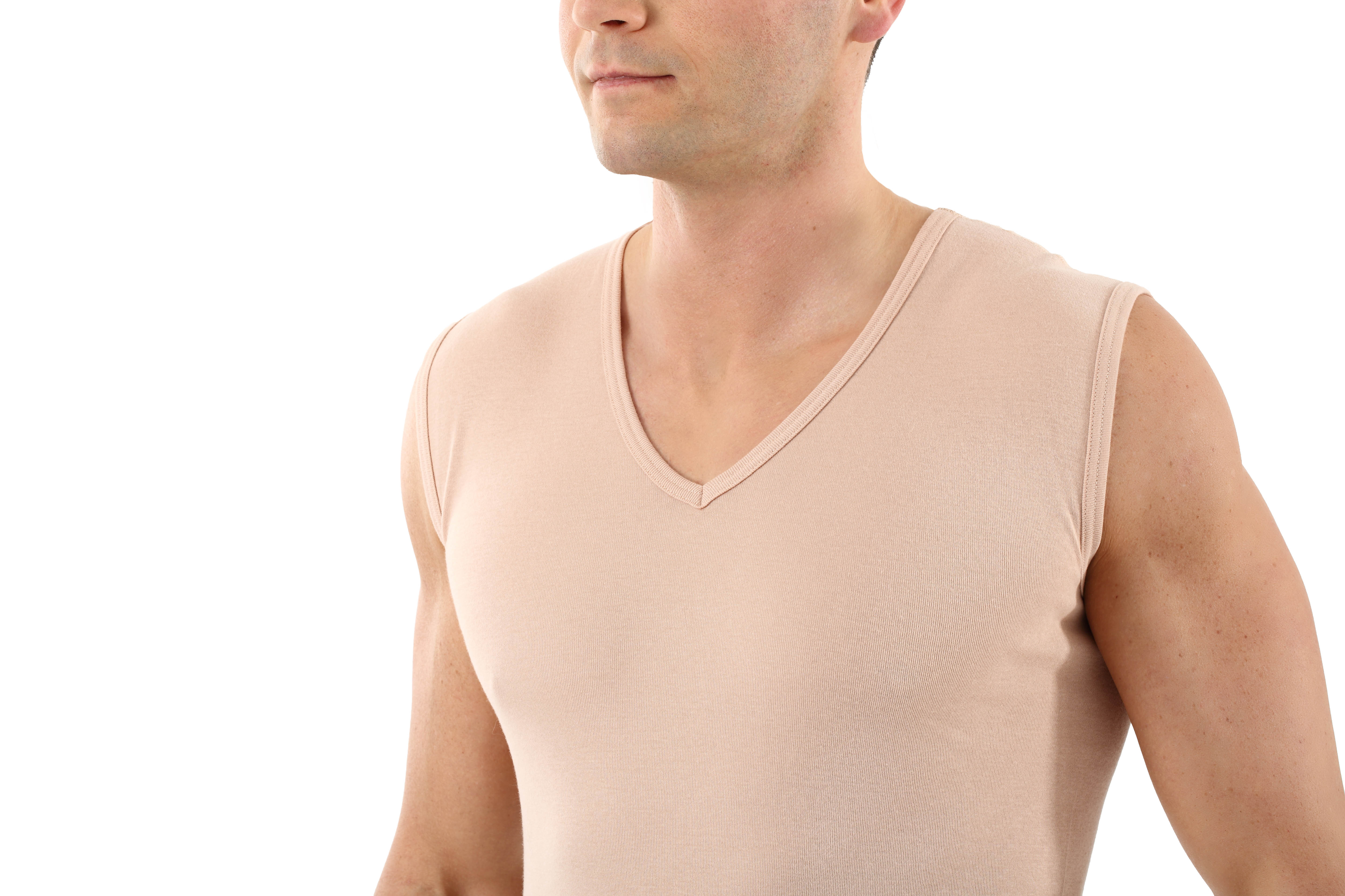 Herren Unterhemd unsichtbar 100% Bio-Baumwolle ohne Arm V-Ausschnitt