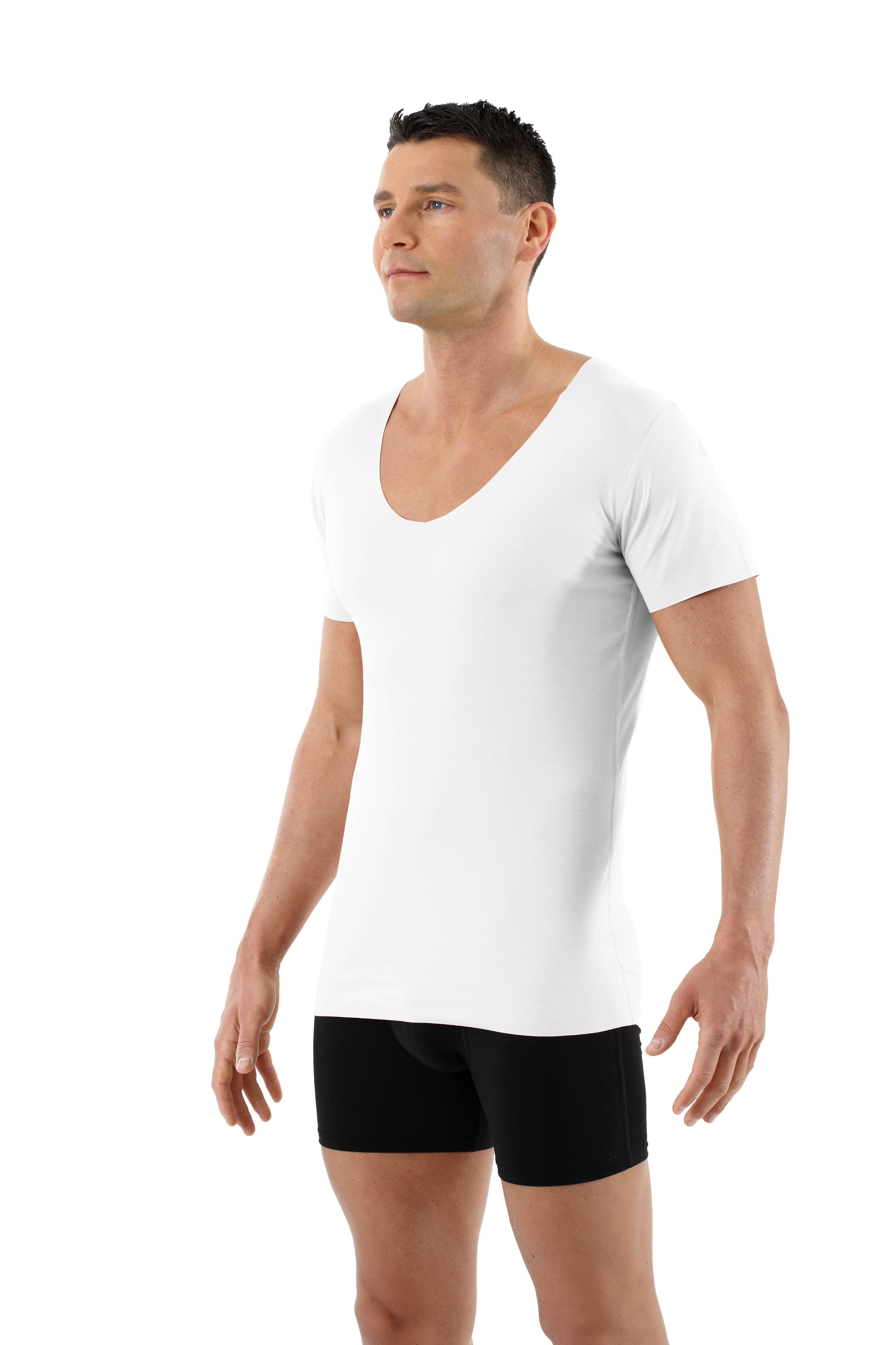 Herren Unterhemd Lasercut ohne Saum Clean Cut Deep-V Kurzarm weiß