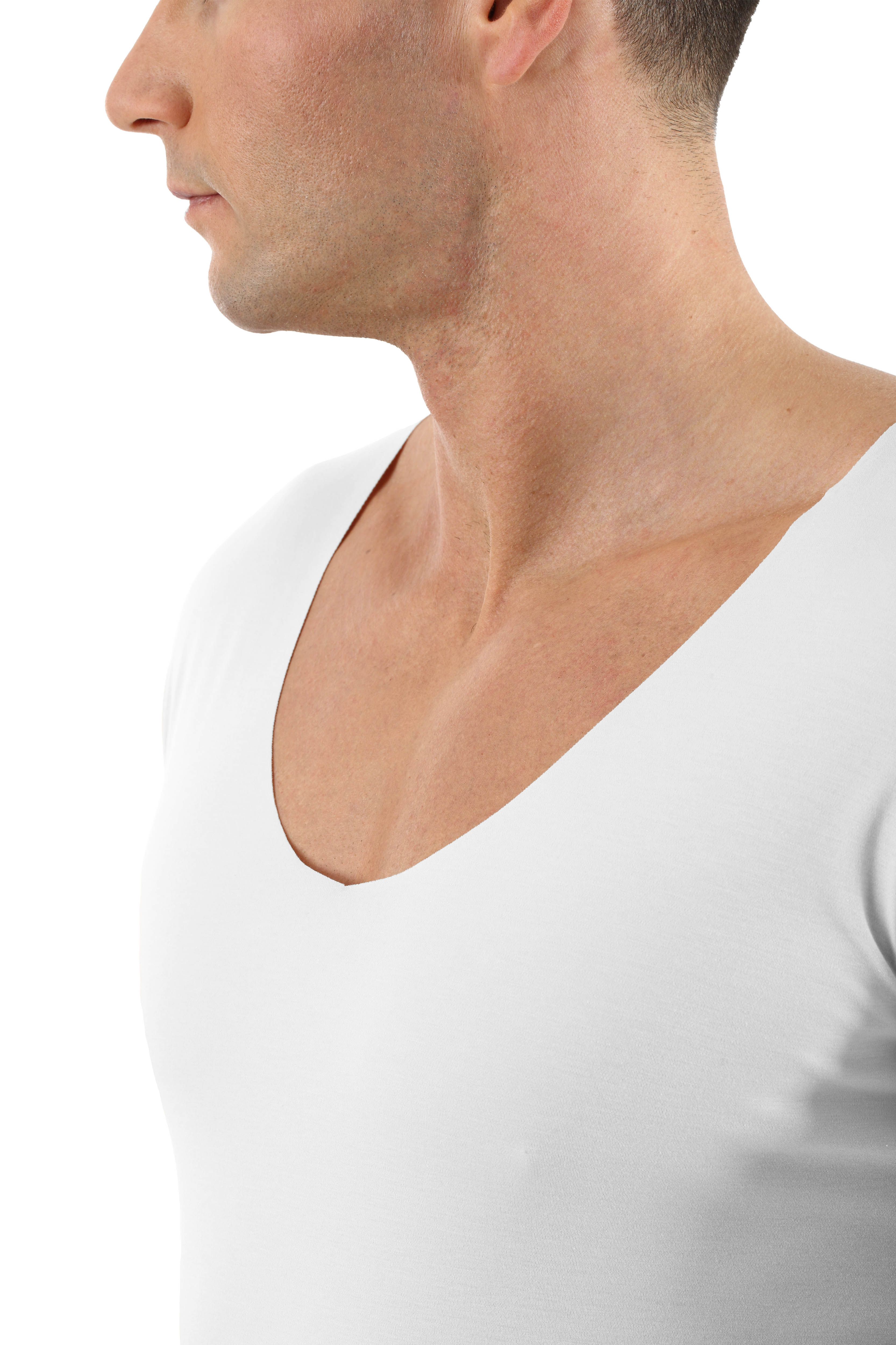 Herren Unterhemd Lasercut ohne Saum Clean Cut Deep-V Kurzarm weiß