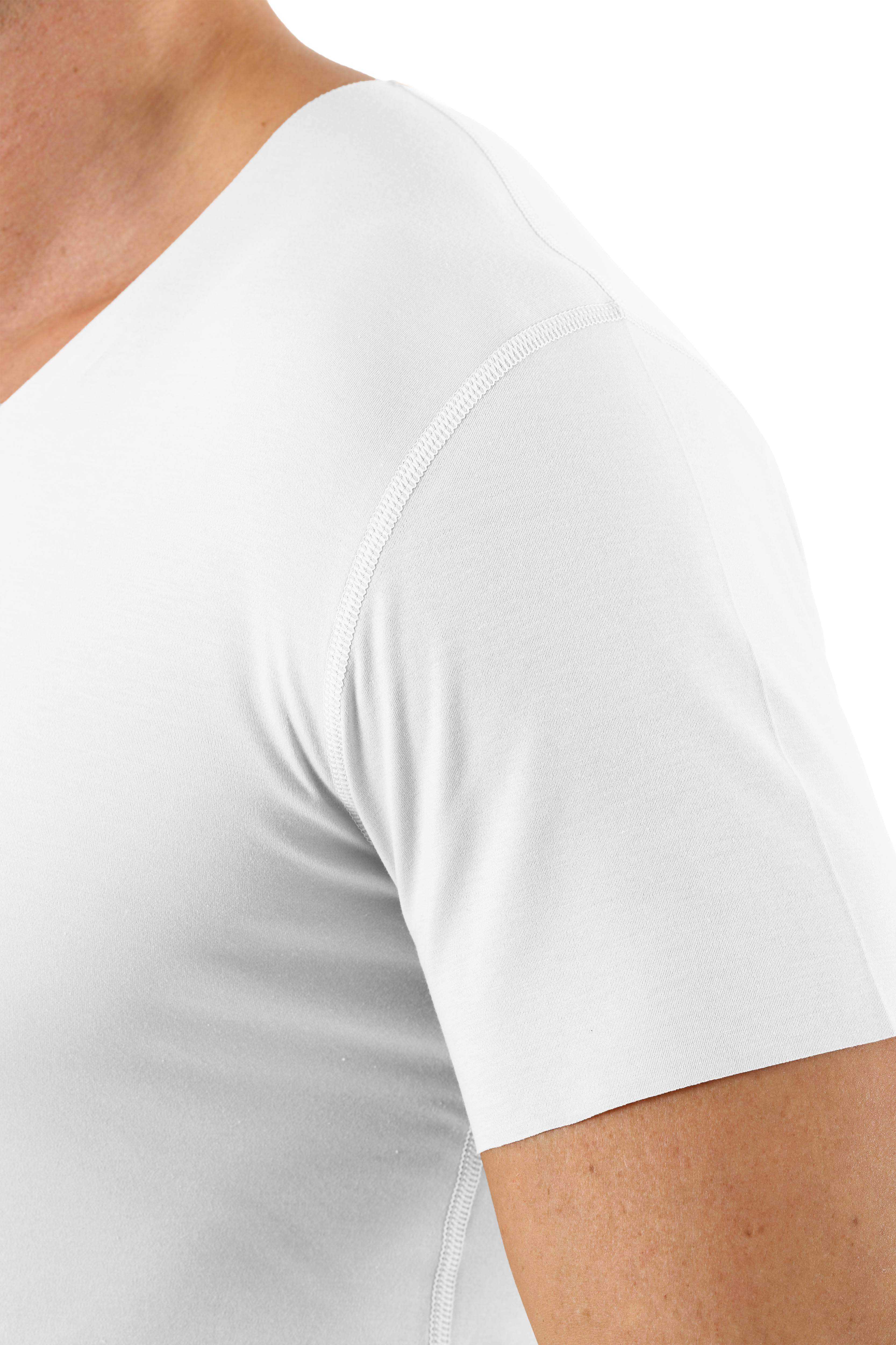 Herren Unterhemd Lasercut ohne Saum Clean Cut Deep-V Kurzarm weiß