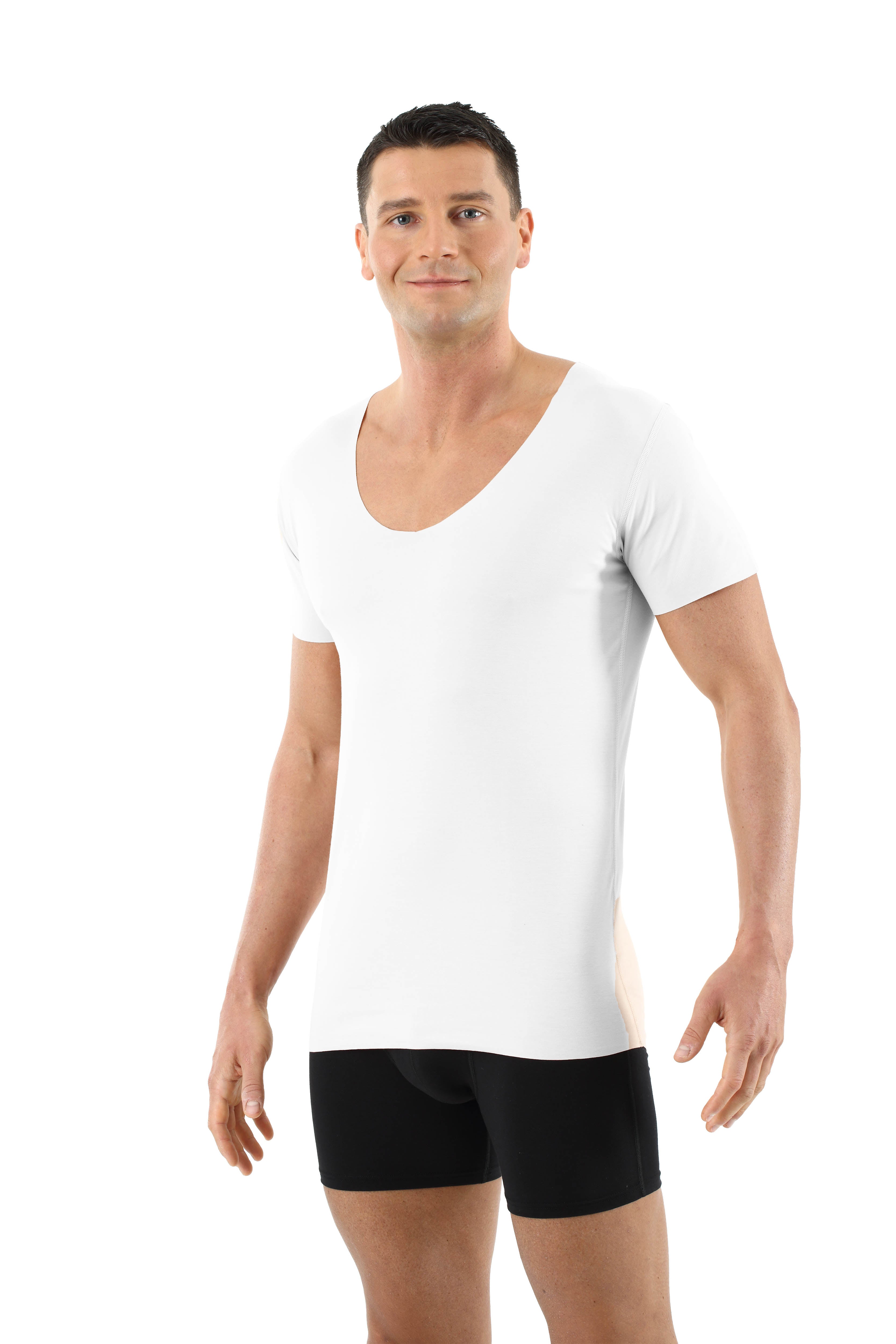 Herren Unterhemd Lasercut ohne Saum Clean Cut Deep-V Kurzarm weiß