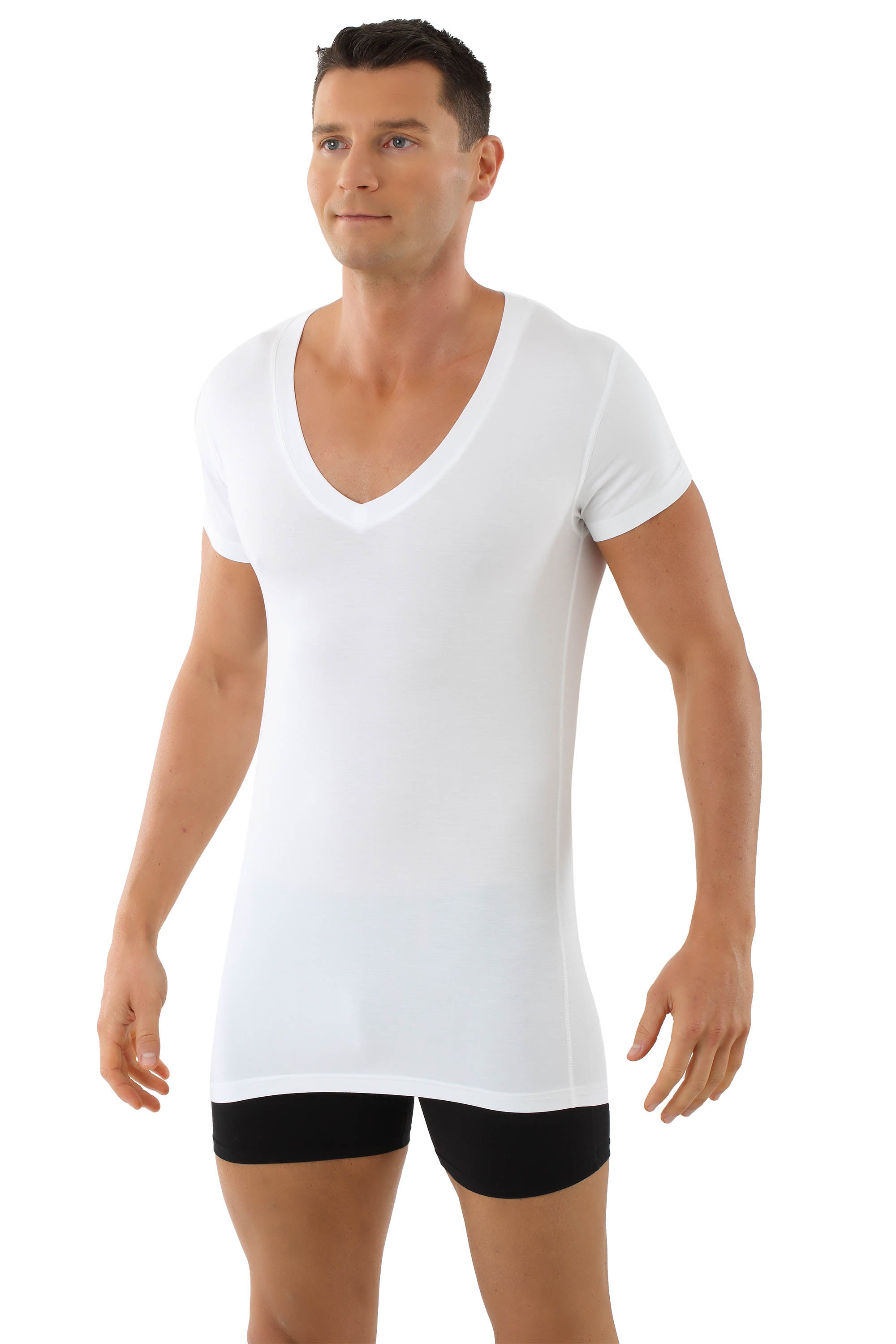 Herren Unterhemd-Light Deep-V-Neck Kurzarm Weiß Stuttgart