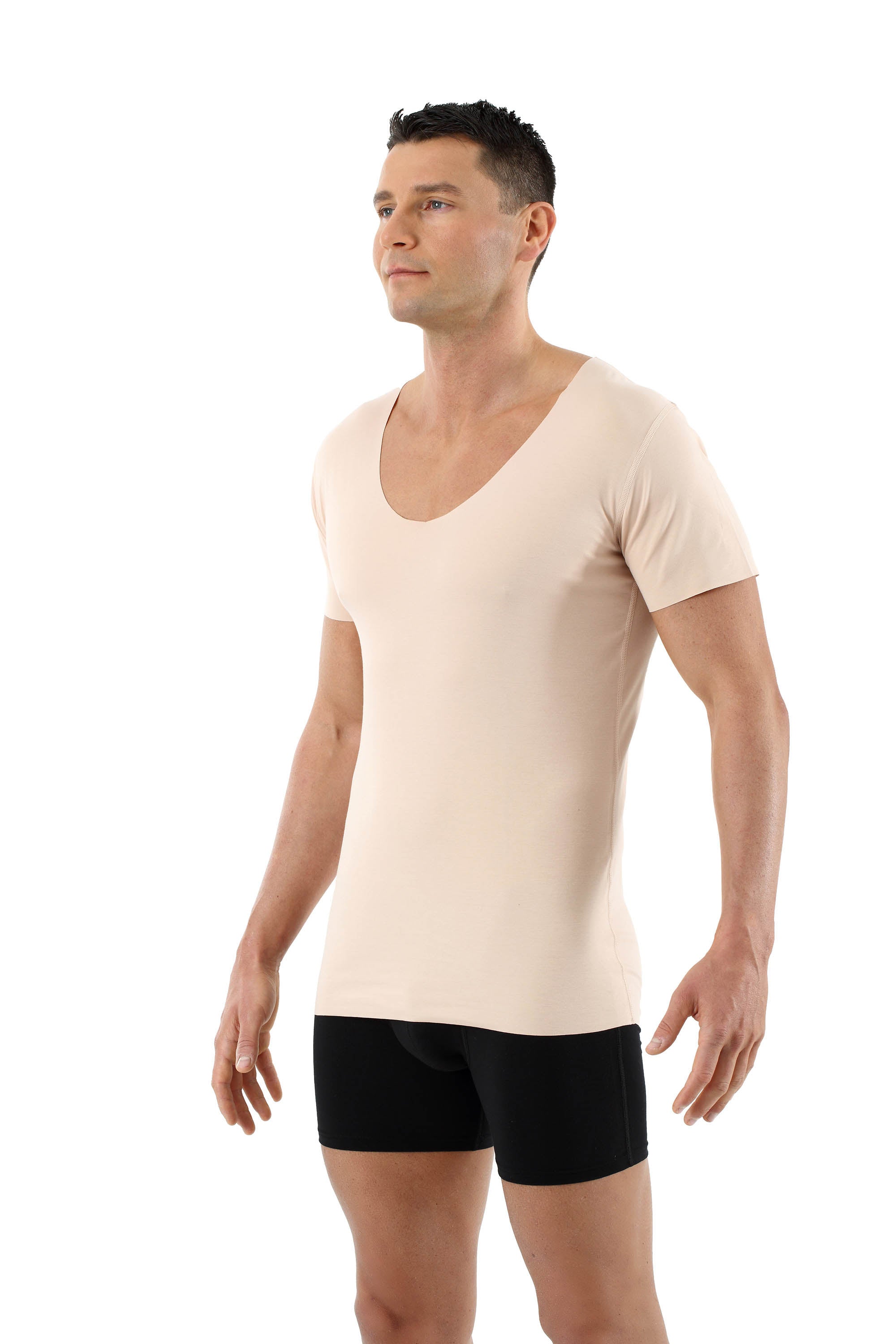 Herren Unterhemd unsichtbar Lasercut ohne Saum Clean Cut Deep-V Kurzarm