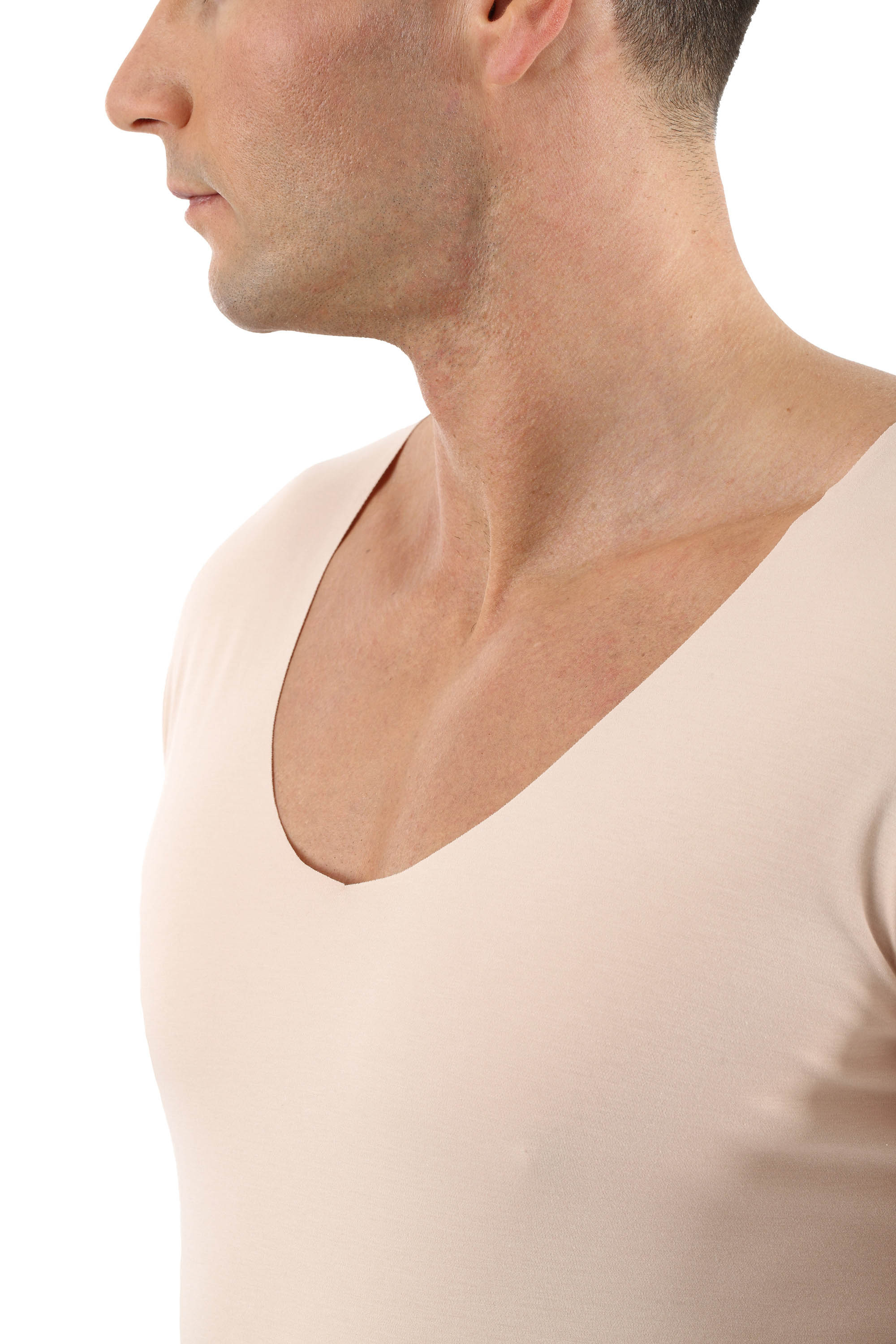 Herren Unterhemd unsichtbar Lasercut ohne Saum Clean Cut Deep-V Kurzarm
