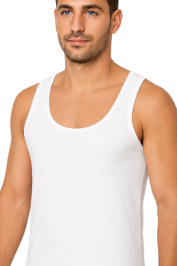 Herren Träger-Unterhemd Weiß 100% Bio-Baumwolle Feinripp