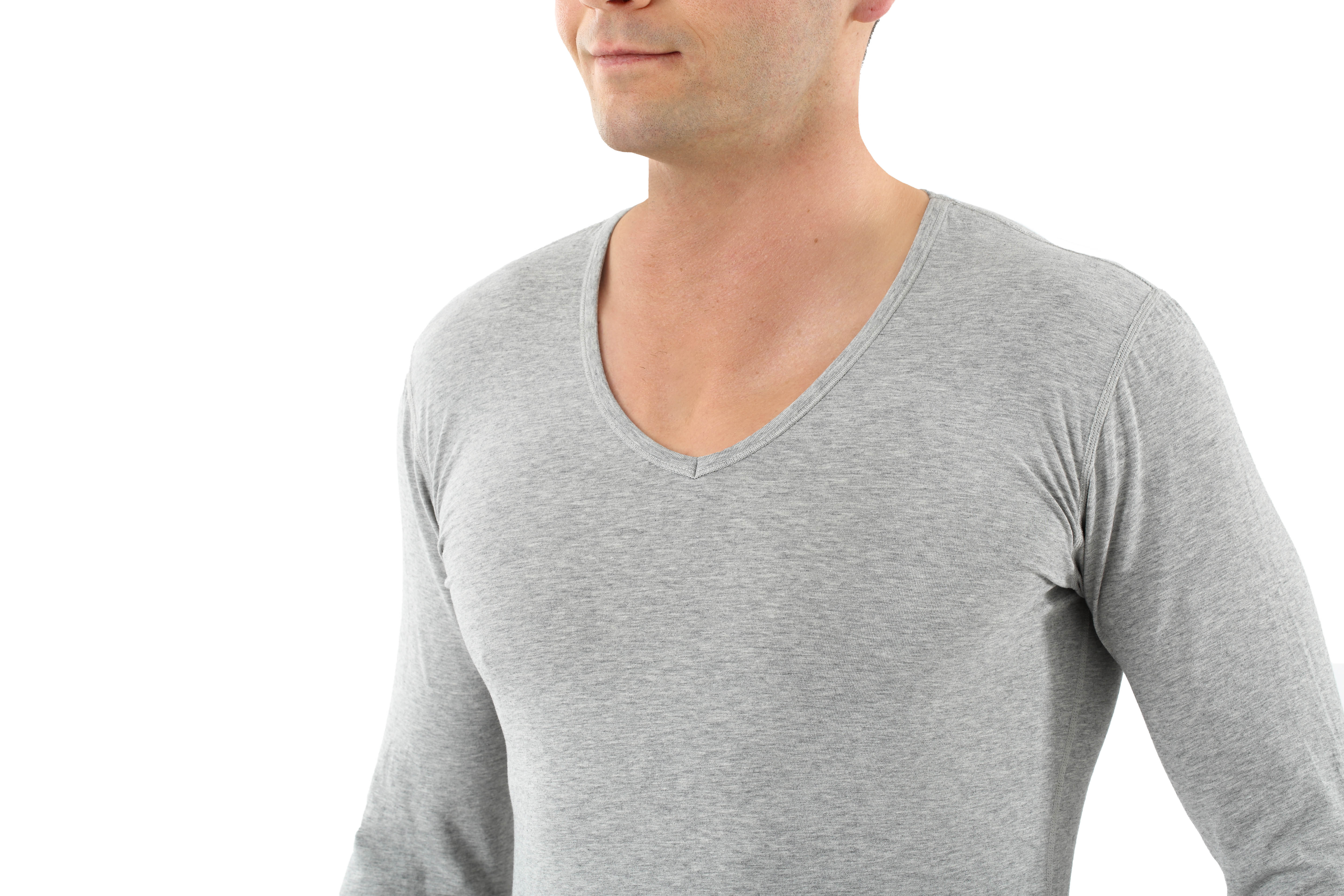 Herren Langarm-Unterhemd Bio-Baumwolle mit Elastan V-Ausschnitt grau