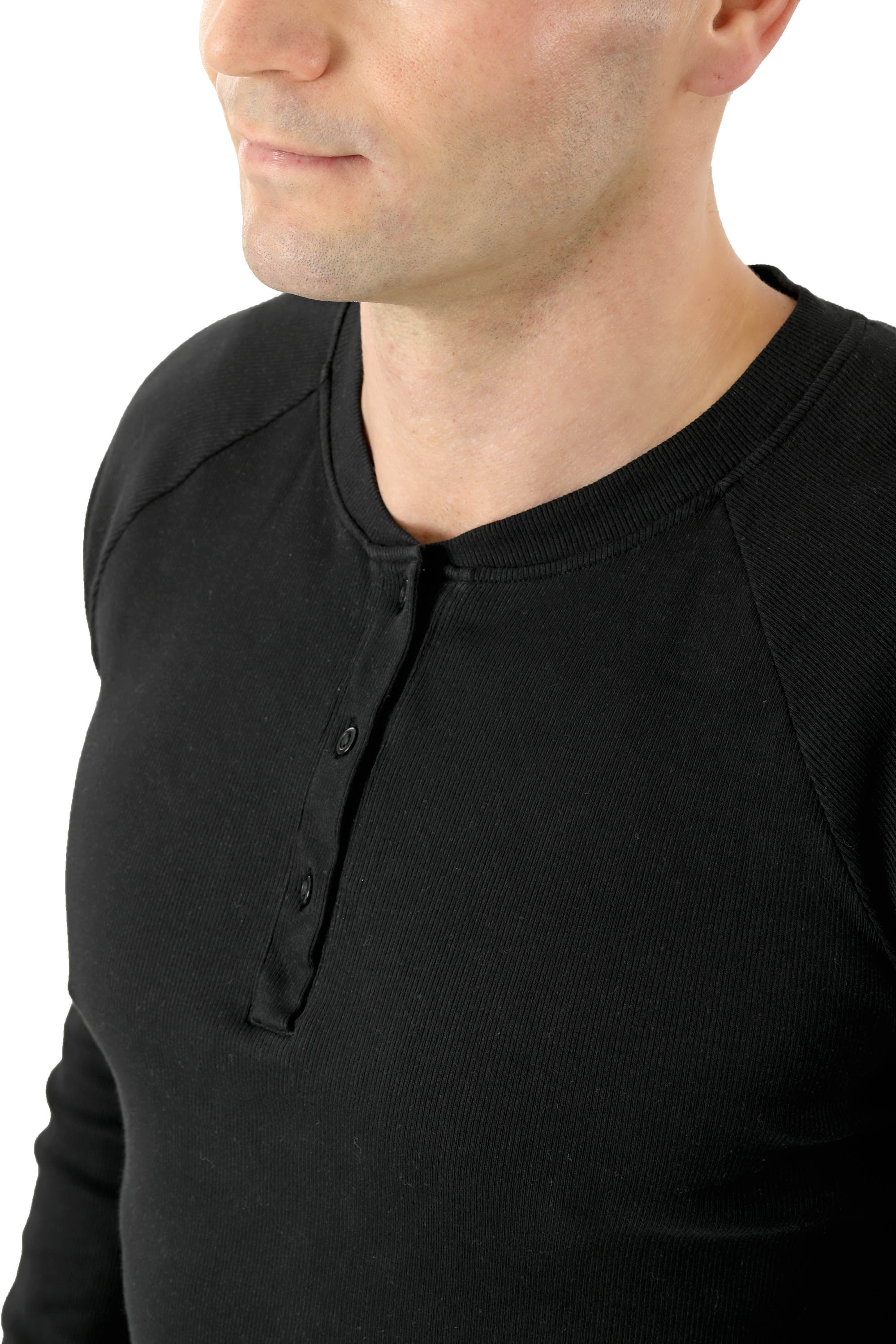 Langarmshirt Bio-Stretchbaumwolle gerippt Schwarz