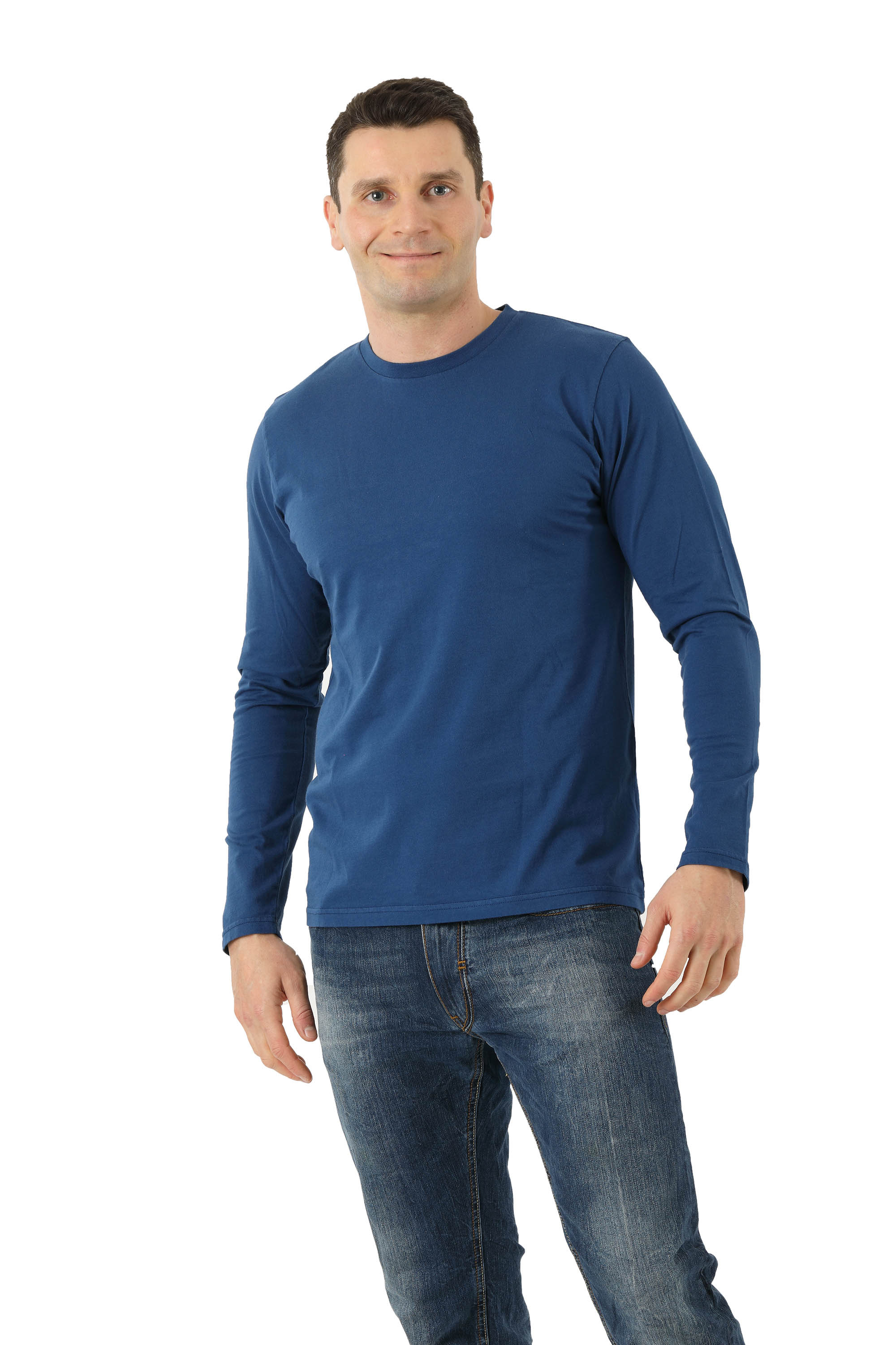Herren Langarmshirt Biobaumwolle Rundausschnitt blau
