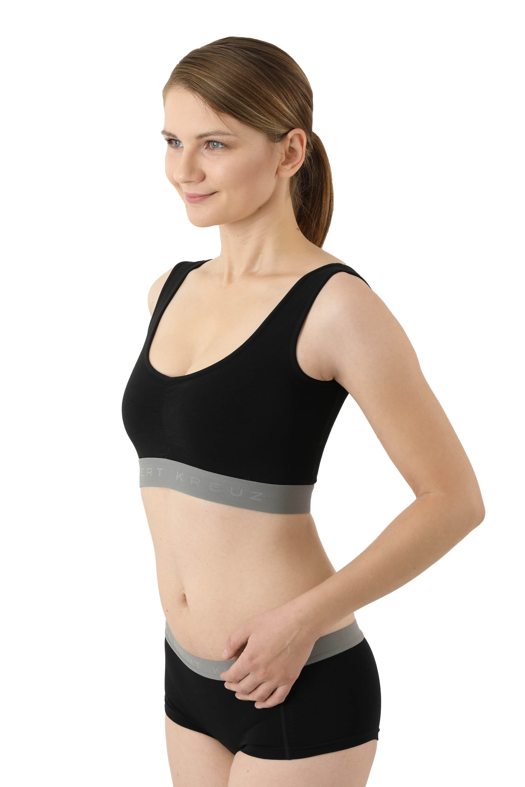 Sport-Bustier BH-Top Bio Stretchbaumwolle schwarz