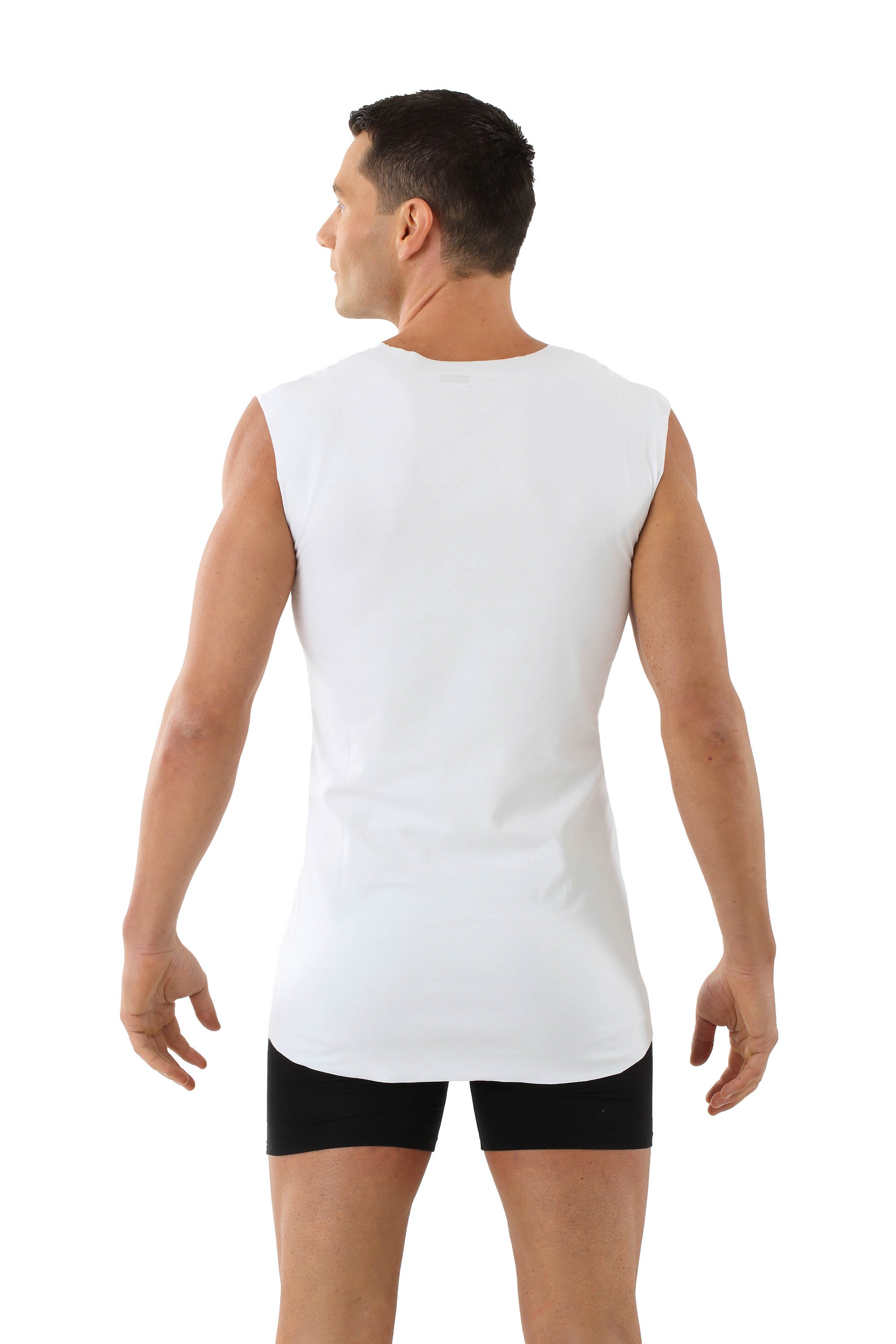 Herren Unterhemd Lasercut ohne Saum Clean Cut V-Ausschnitt ohne Arm weiß