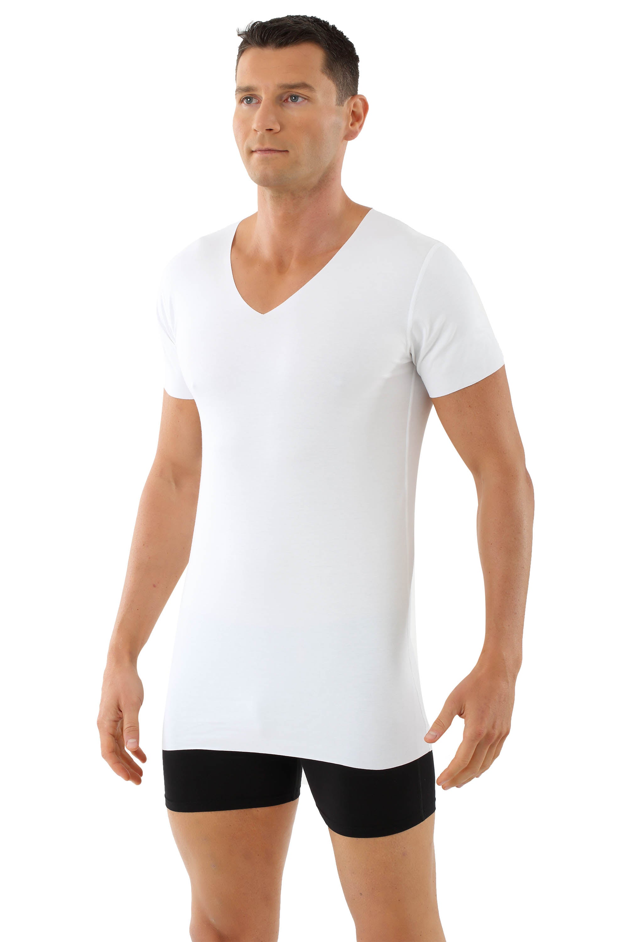 Herren Unterhemd Lasercut ohne Saum Clean Cut V-Ausschnitt Kurzarm weiß