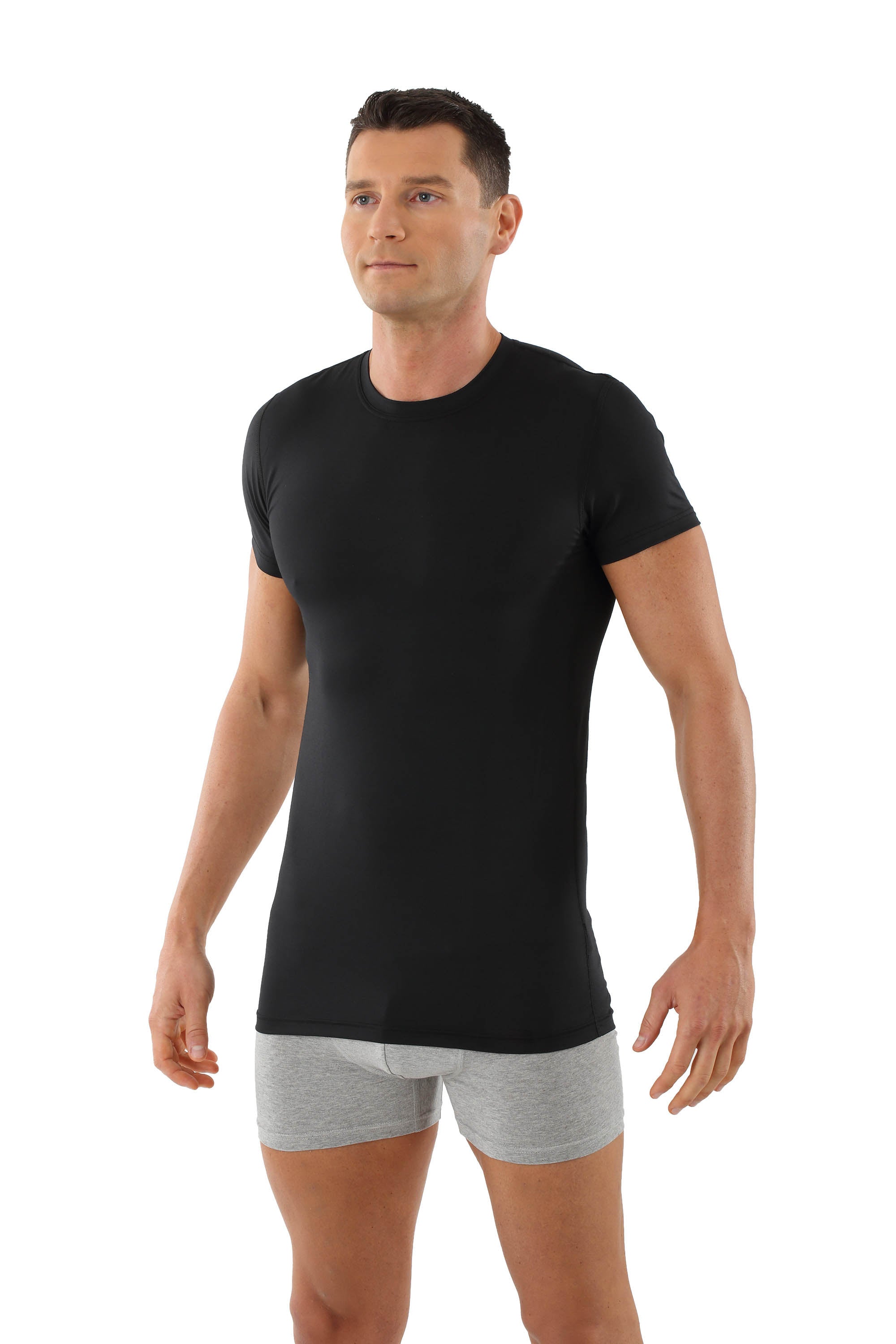 Unterhemd T-Shirt extra lang Micromodal schwarz Kurzarm Rundausschnitt