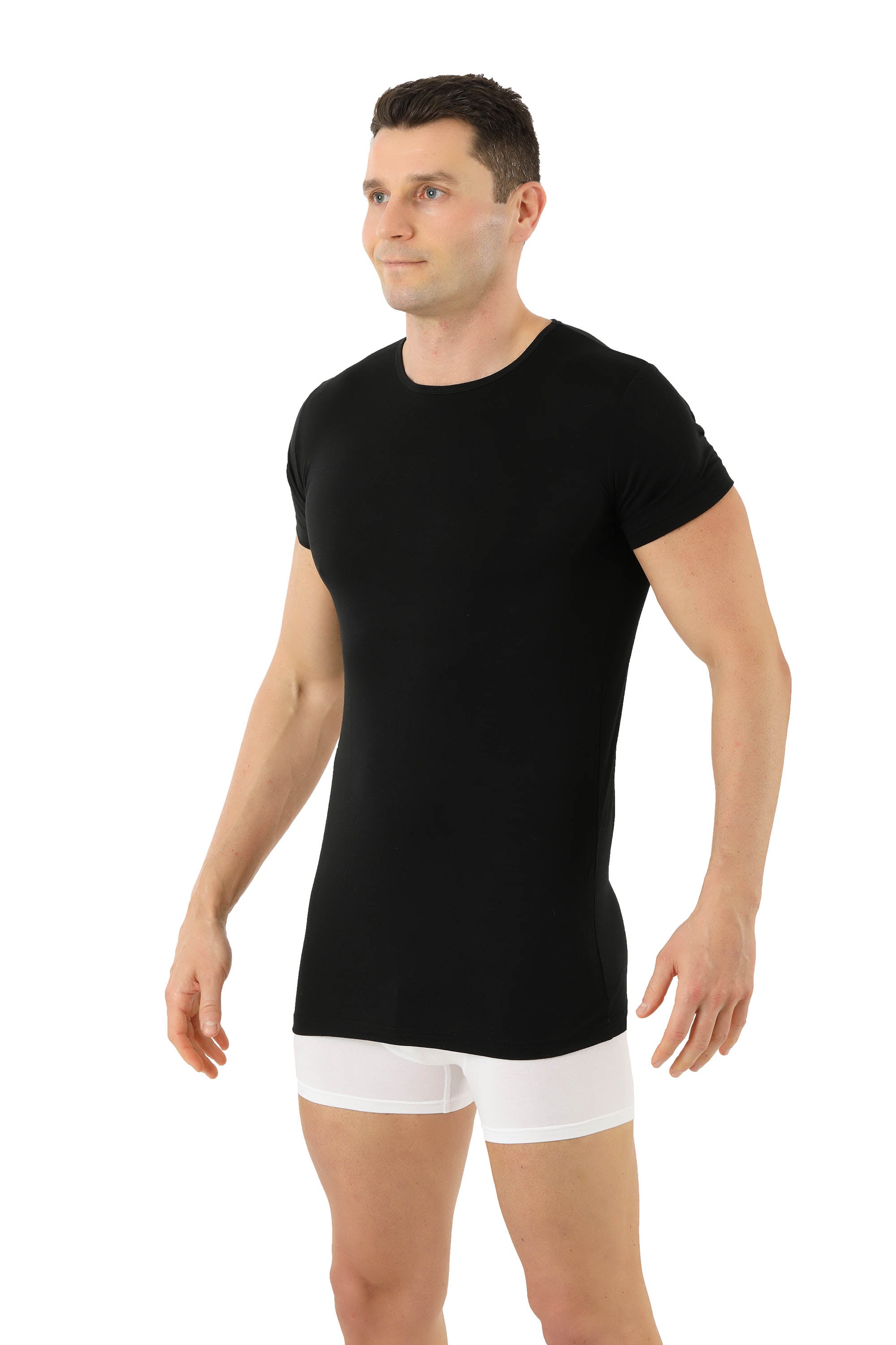 Herren Unterhemd Merino Wolle Mulesing-frei Kurzarm Rundhals schwarz