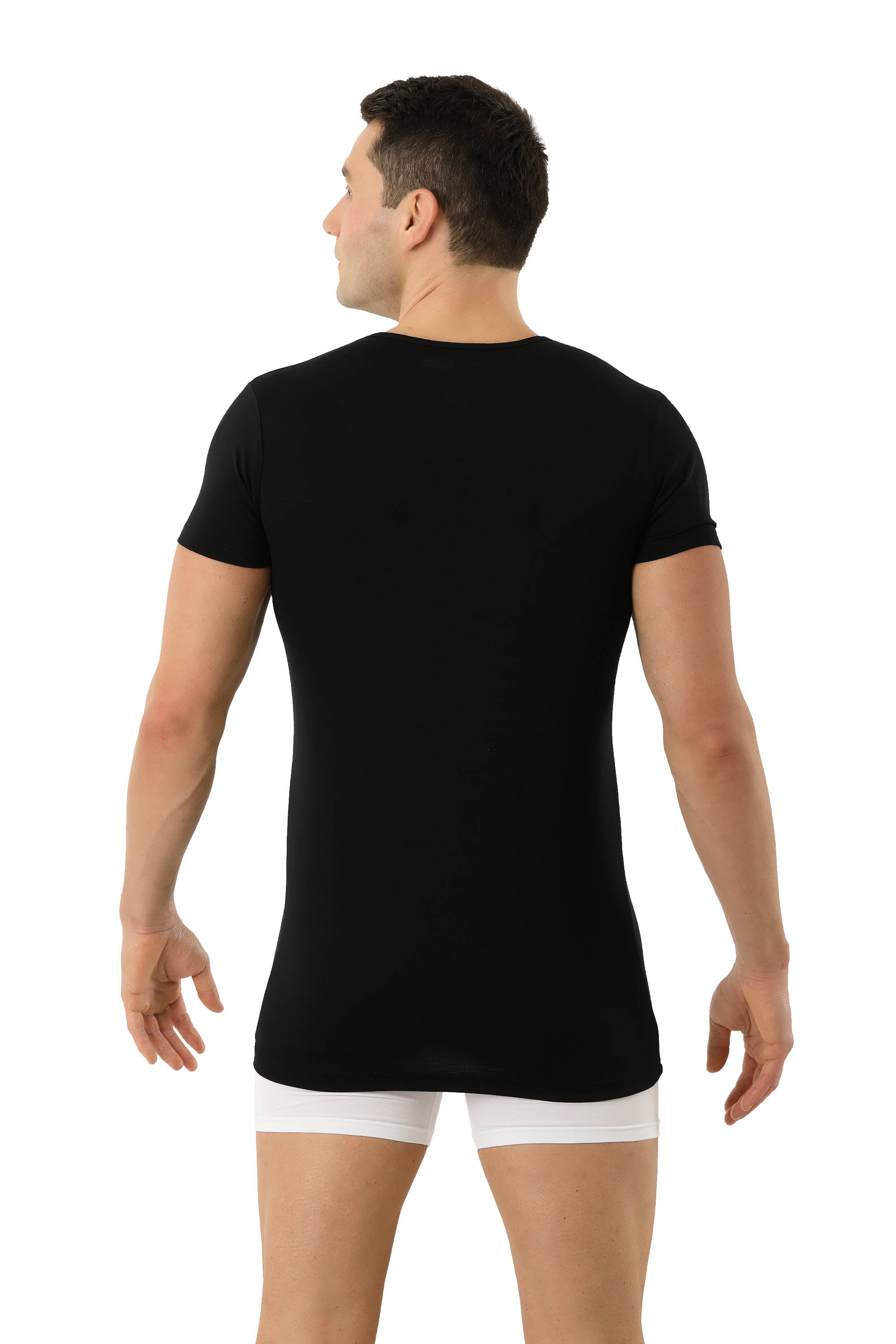 Herren Unterhemd Merino Wolle Mulesing-frei Kurzarm Rundhals schwarz