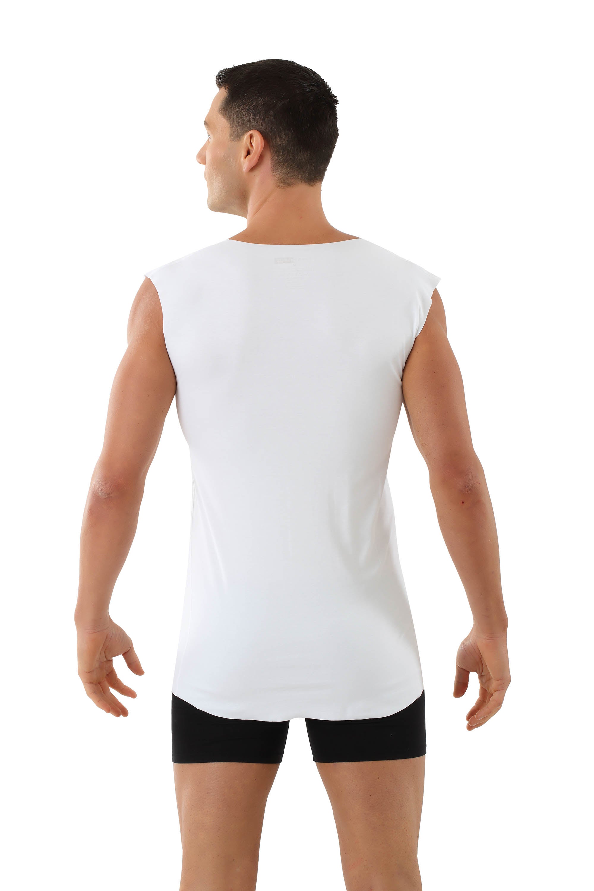 Herren Unterhemd Lasercut ohne Saum Clean Cut Deep-V ohne Arm weiß