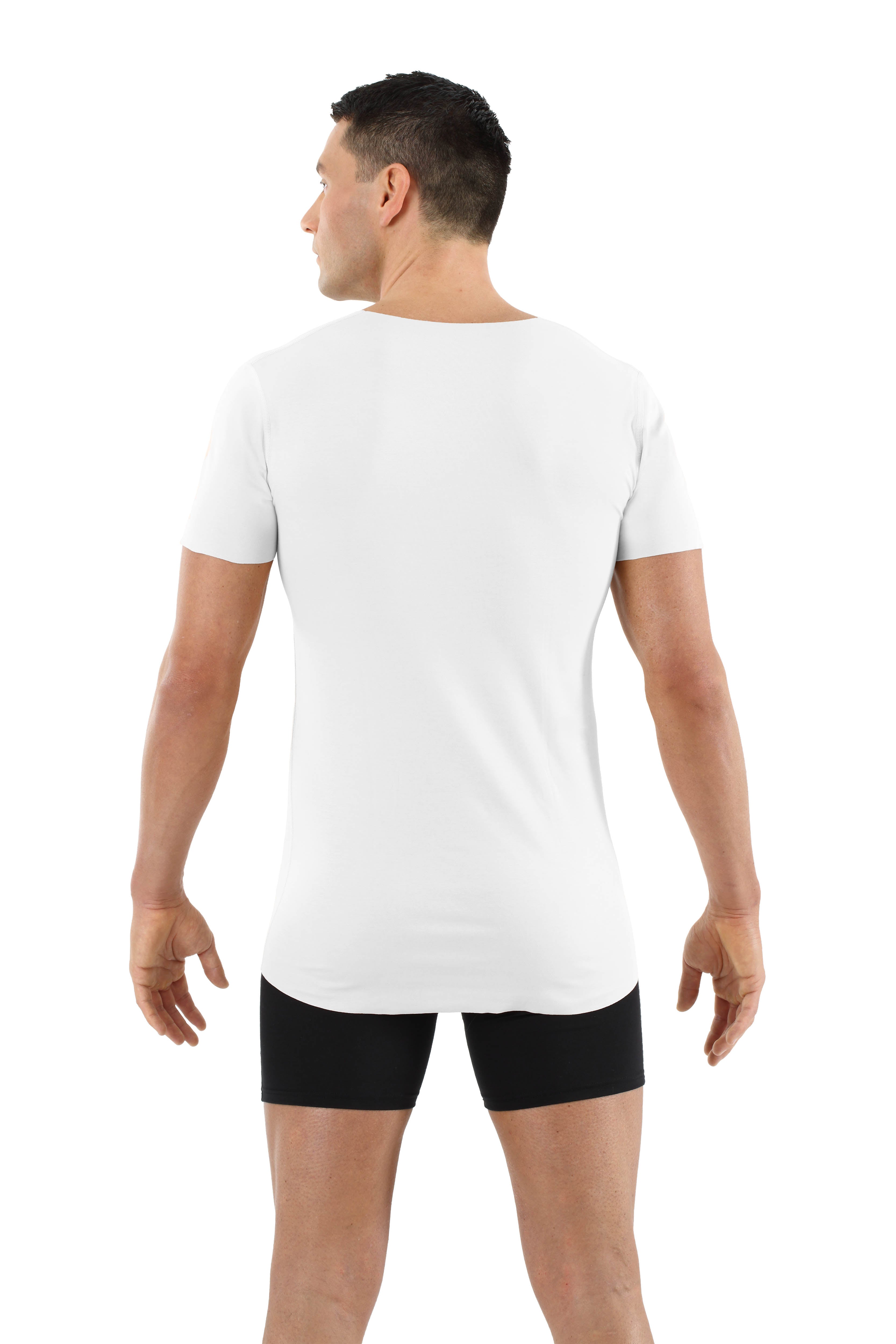 Herren Unterhemd Lasercut ohne Saum Clean Cut Deep-V Kurzarm weiß