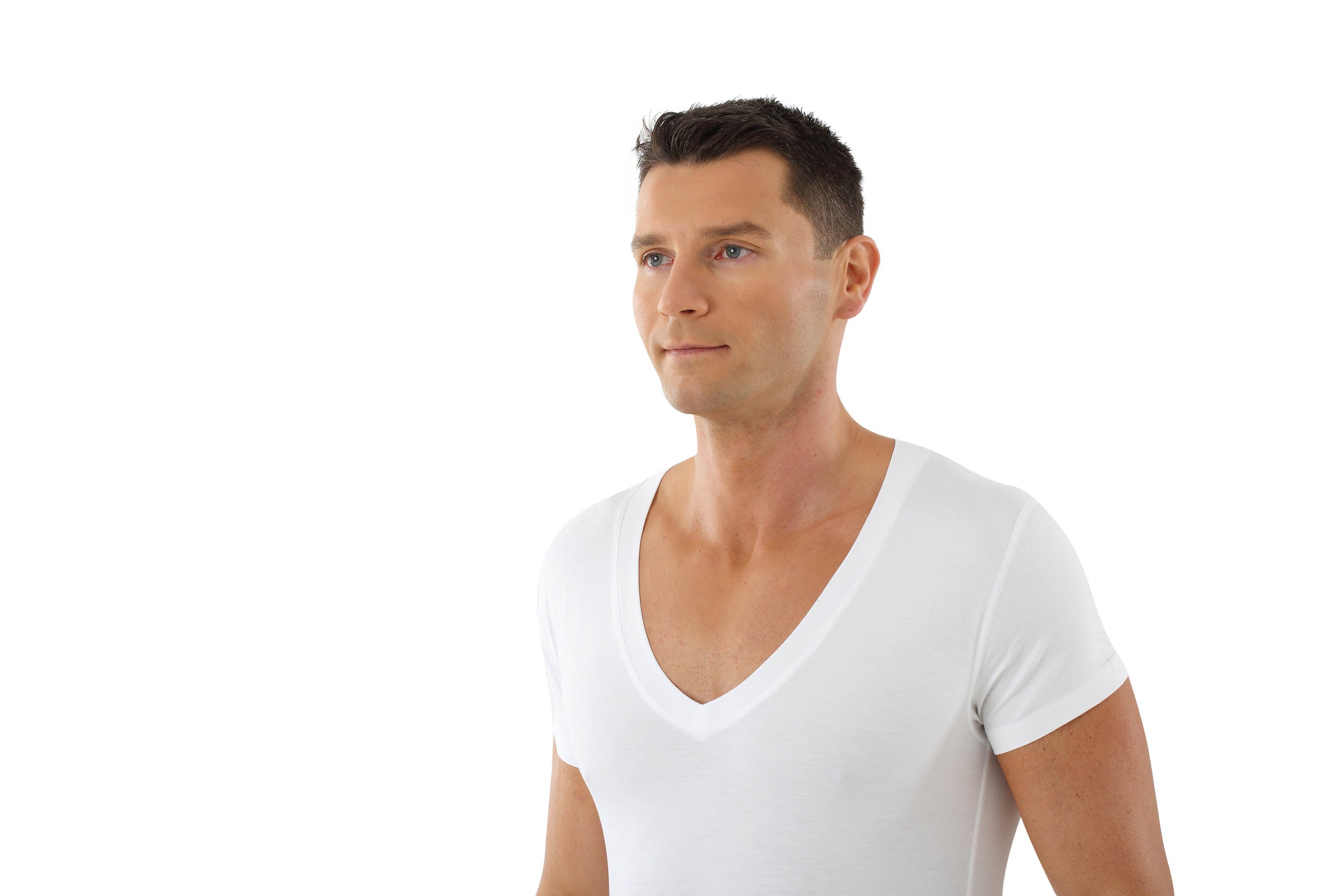 Herren Unterhemd-Light Deep-V-Neck Kurzarm Weiß Stuttgart
