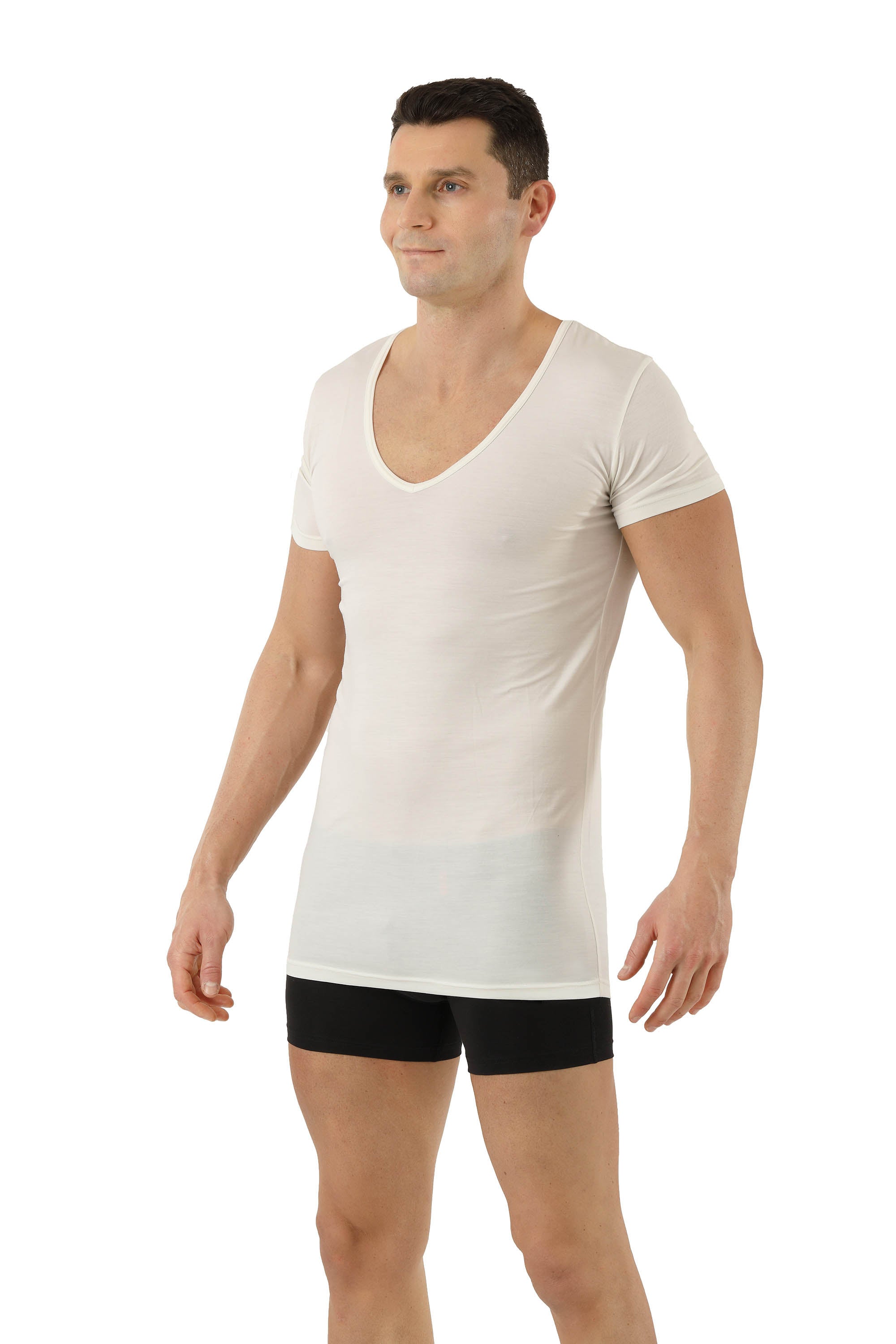 Funktionsunterhemd Deep-V Merinowolle-TENCEL™ Lyocell Naturweiß