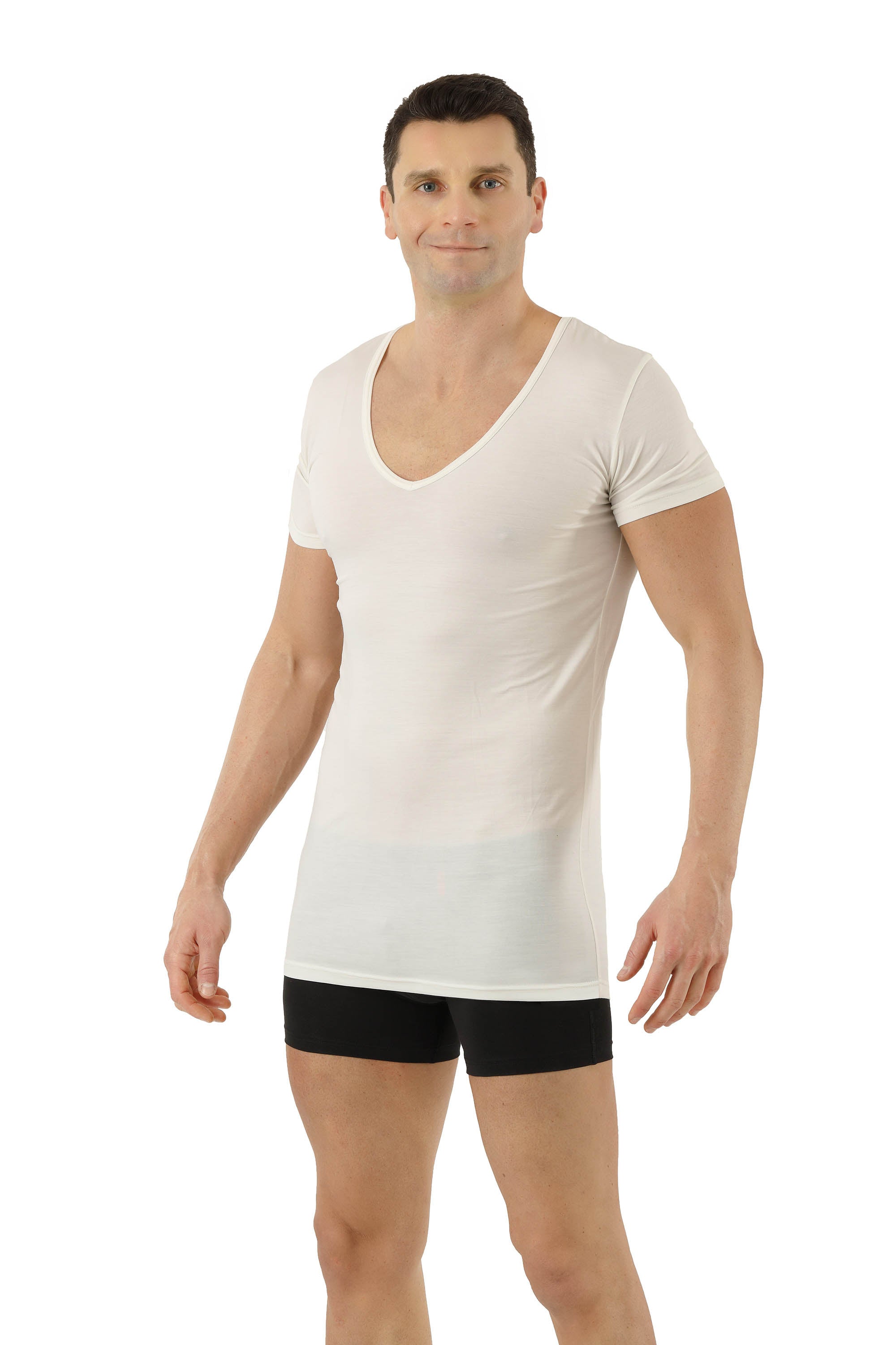 Funktionsunterhemd Deep-V Merinowolle-TENCEL™ Lyocell Naturweiß