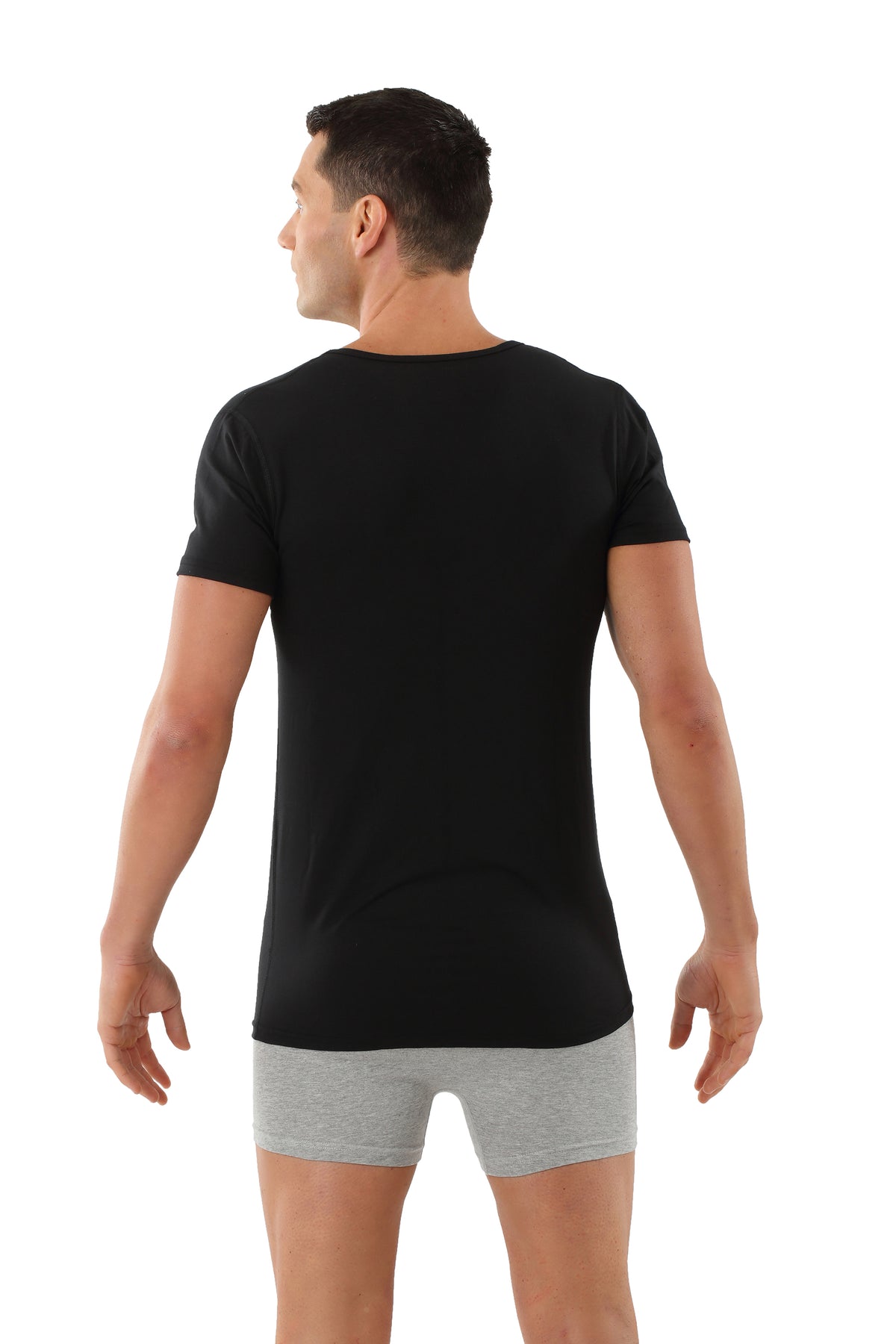 Herren Deep V-Unterhemd Kurzarm Schwarz Performance Merino-TENCEL™ Auckland