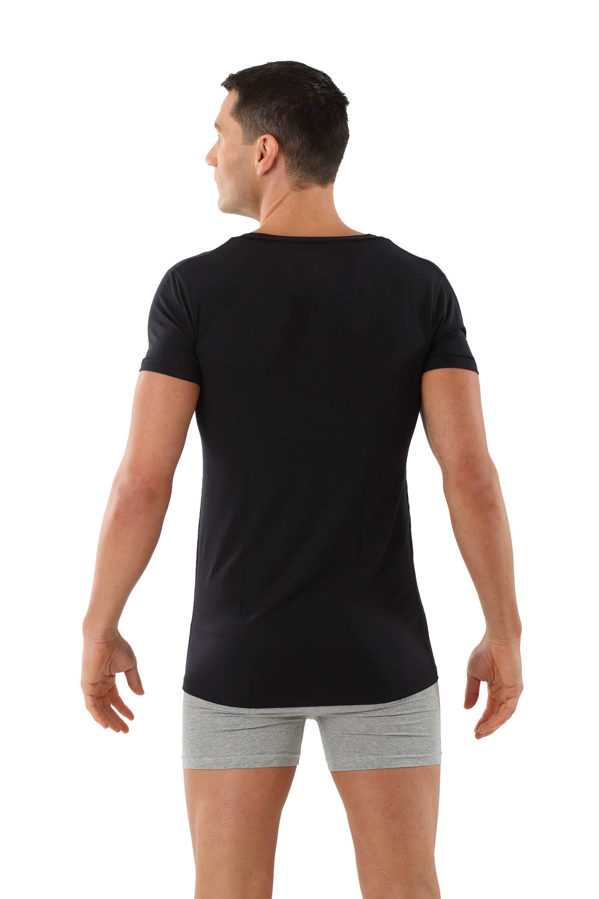 Herren Unterhemd-Light Deep-V-Neck Kurzarm Schwarz Stuttgart