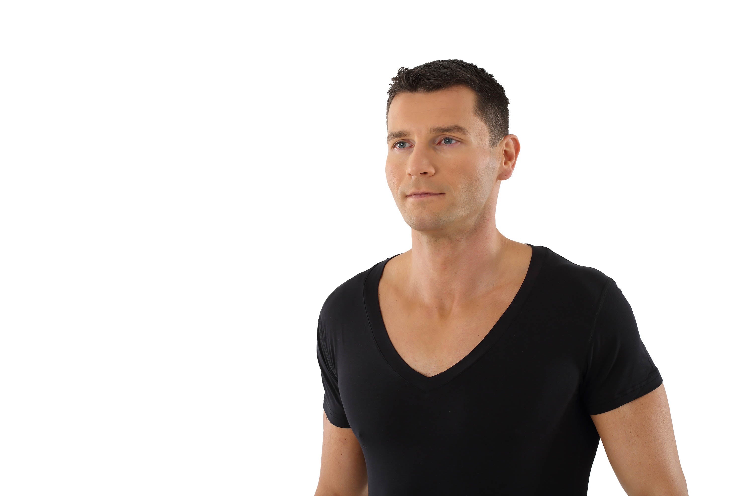 Herren Unterhemd-Light Deep-V-Neck Kurzarm Schwarz Stuttgart