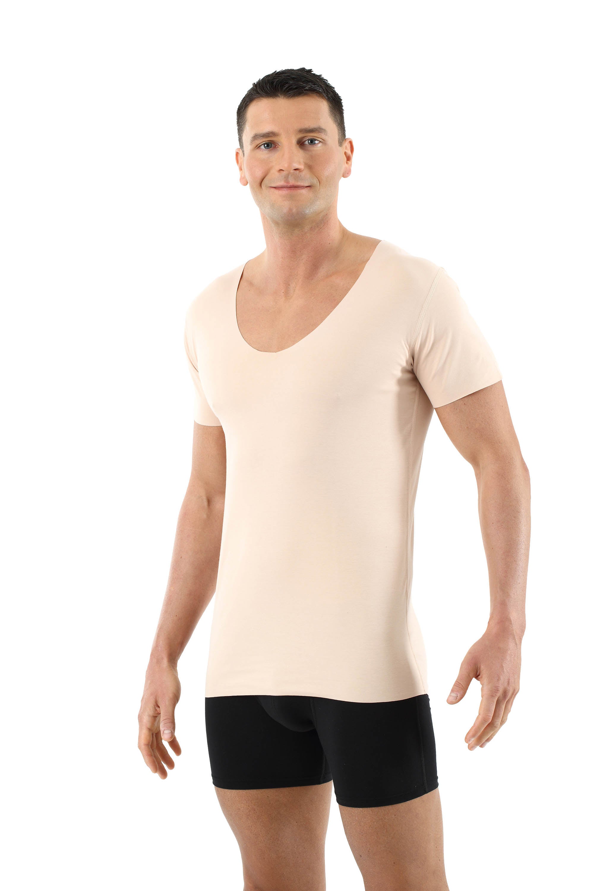 Herren Unterhemd unsichtbar Lasercut ohne Saum Clean Cut Deep-V Kurzarm