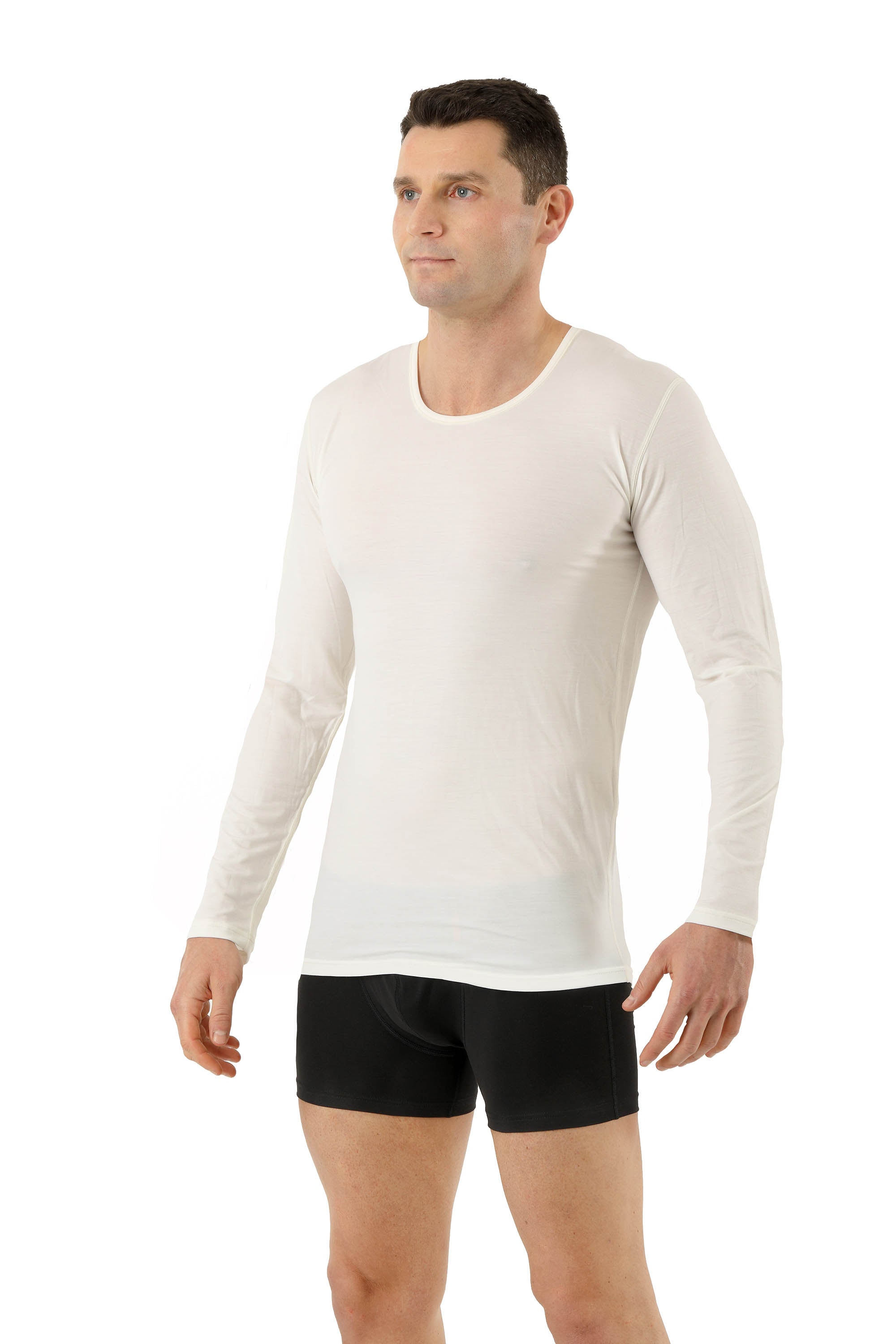 Funktionsunterhemd Langarm Merinowolle-TENCEL™ Lyocell Naturweiß