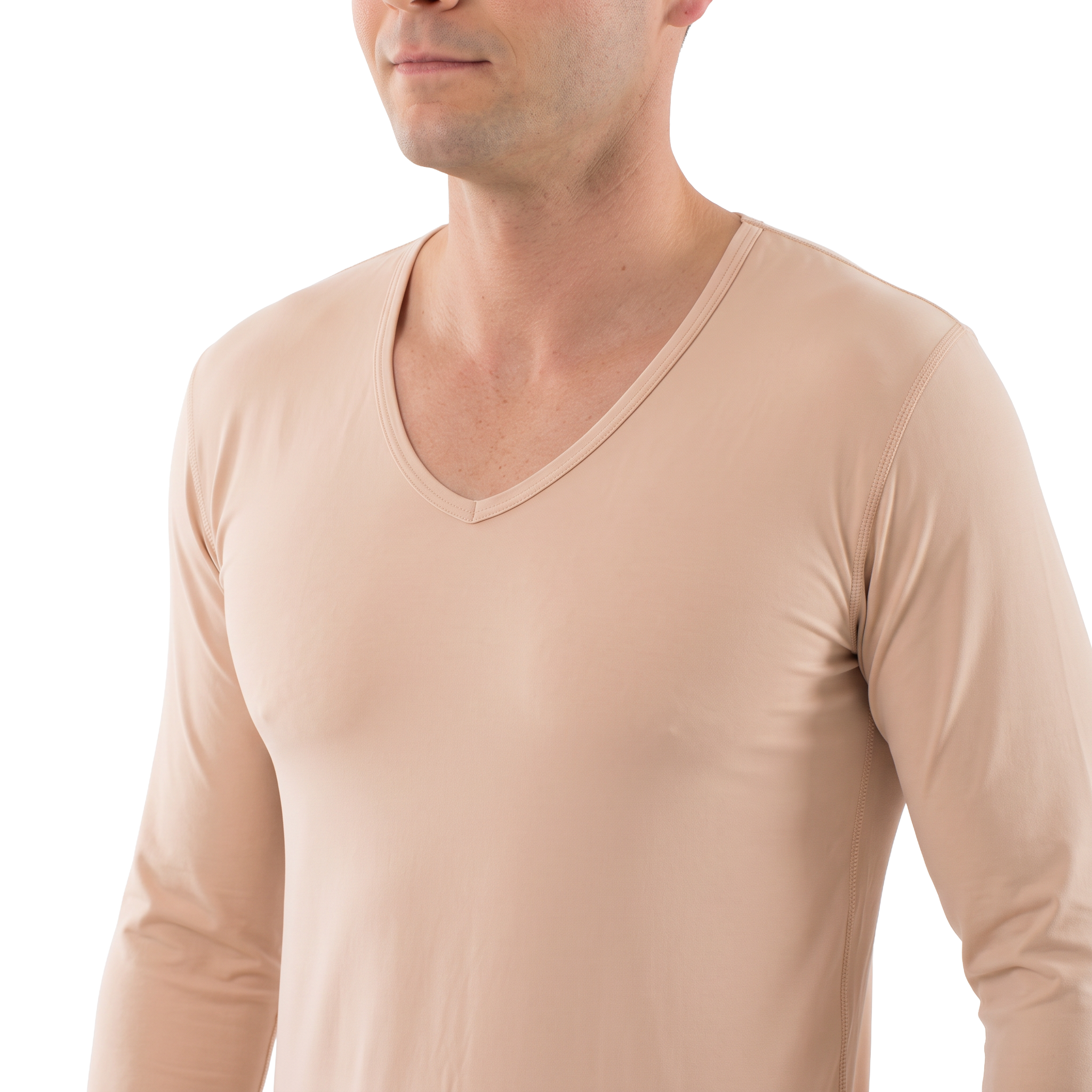 2-Pack Unterhemd Langarm V-Ausschnitt Stretchbaumwolle beige