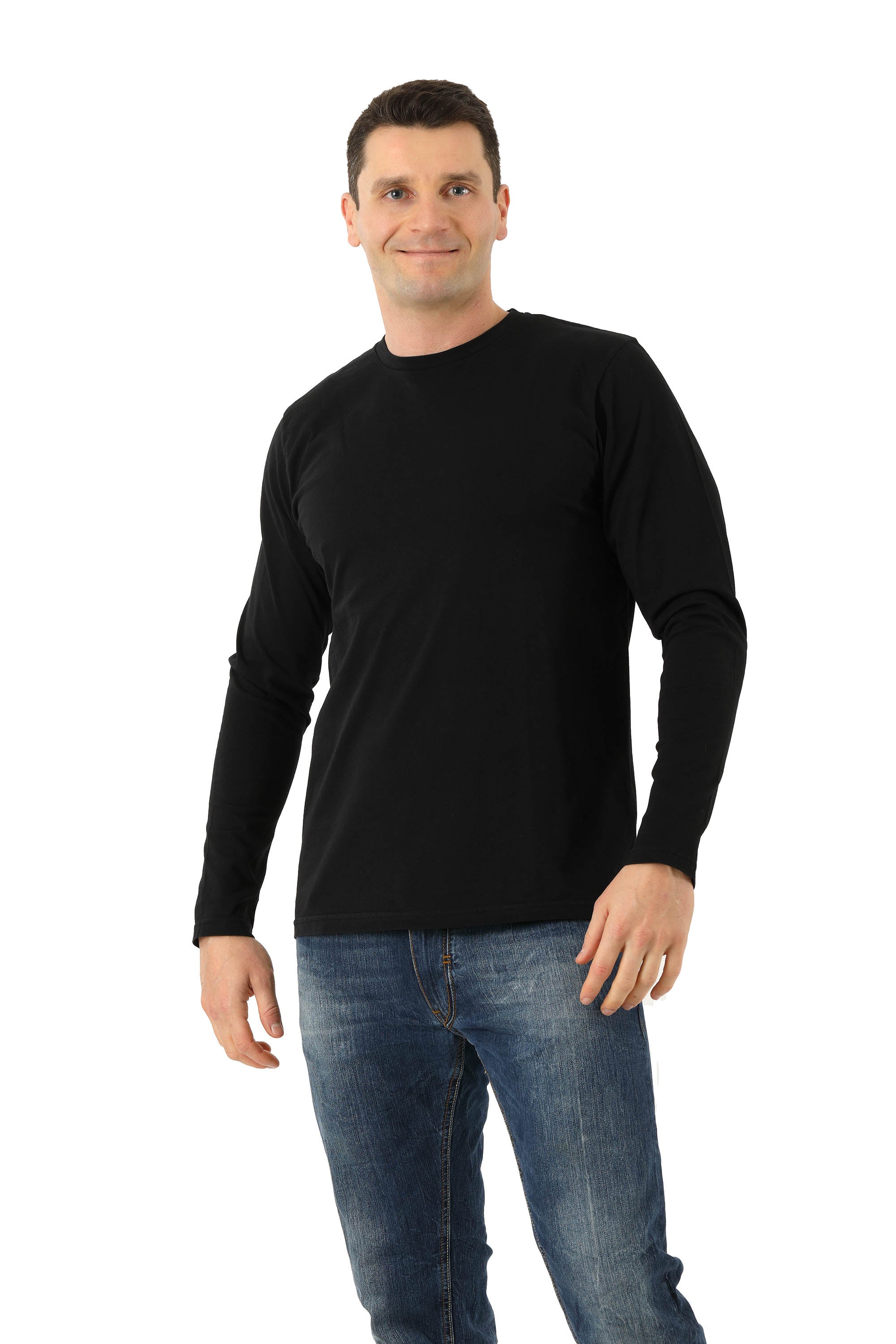 Herren Langarmshirt Biobaumwolle Rundausschnitt schwarz