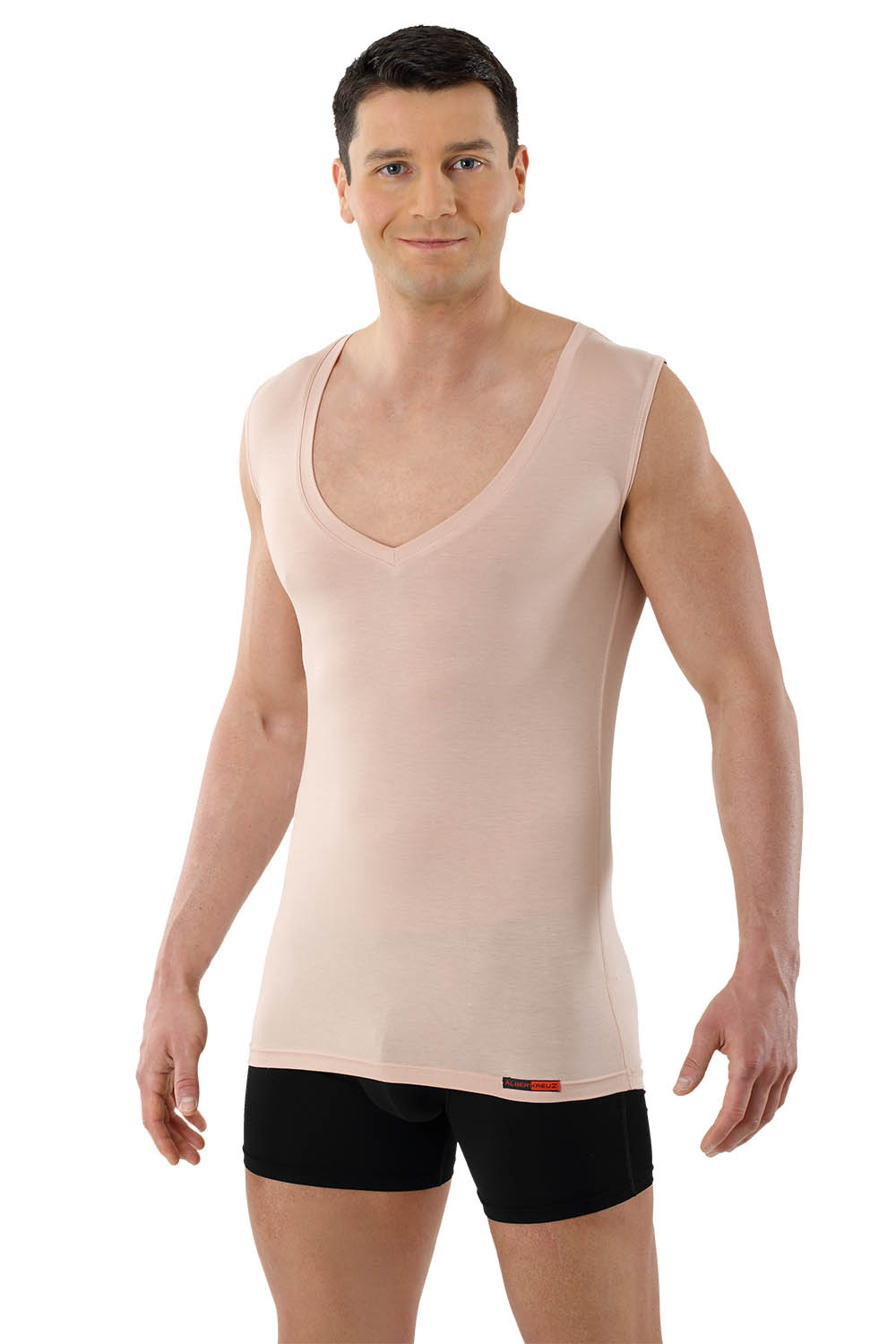 Herren Unterhemd Unsichtbar Deep-V ohne Arm Micromodal light