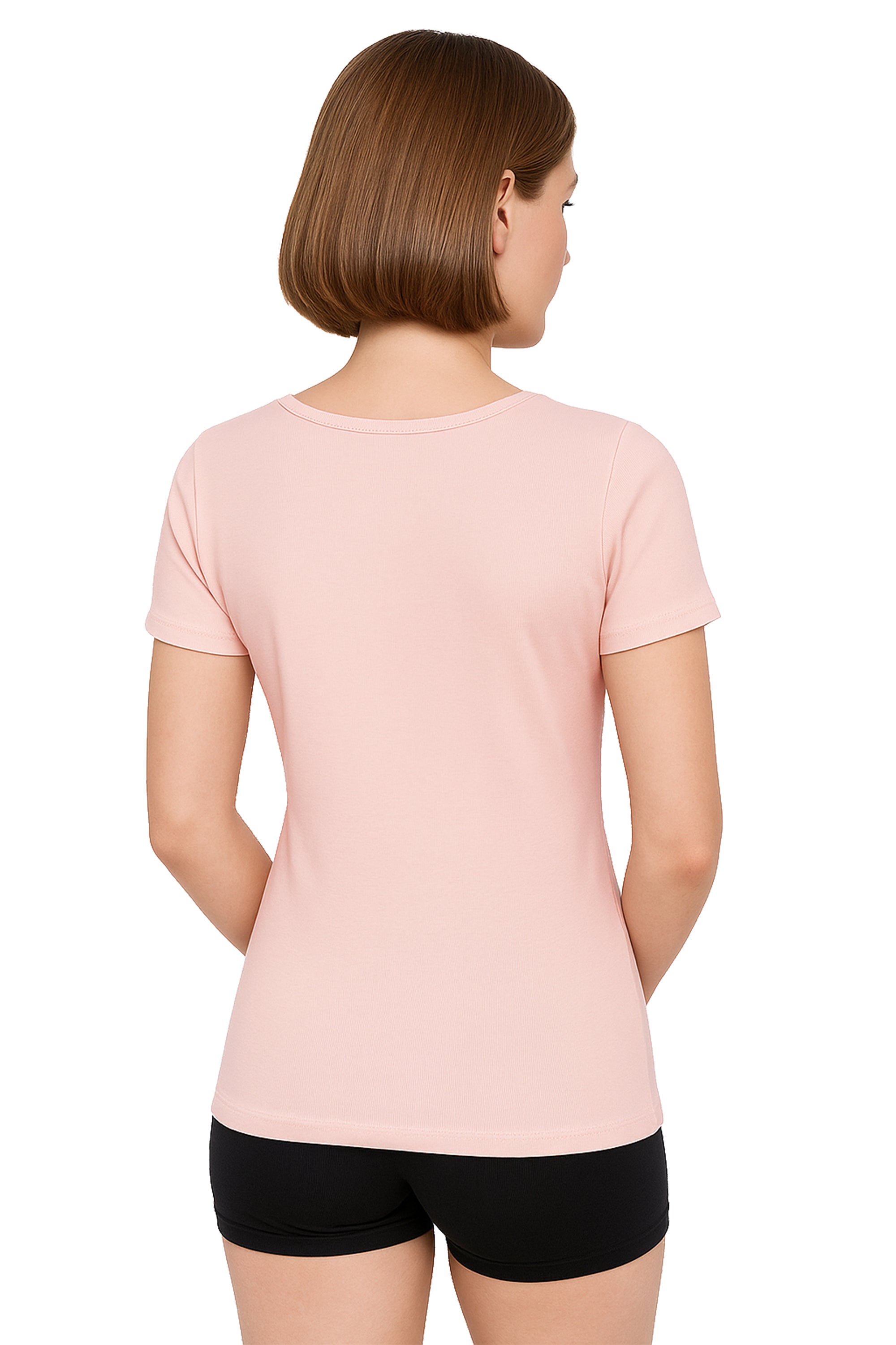 Kurzarm-Unterhemd Damen Beige 100% Bio-Baumwolle Feinripp