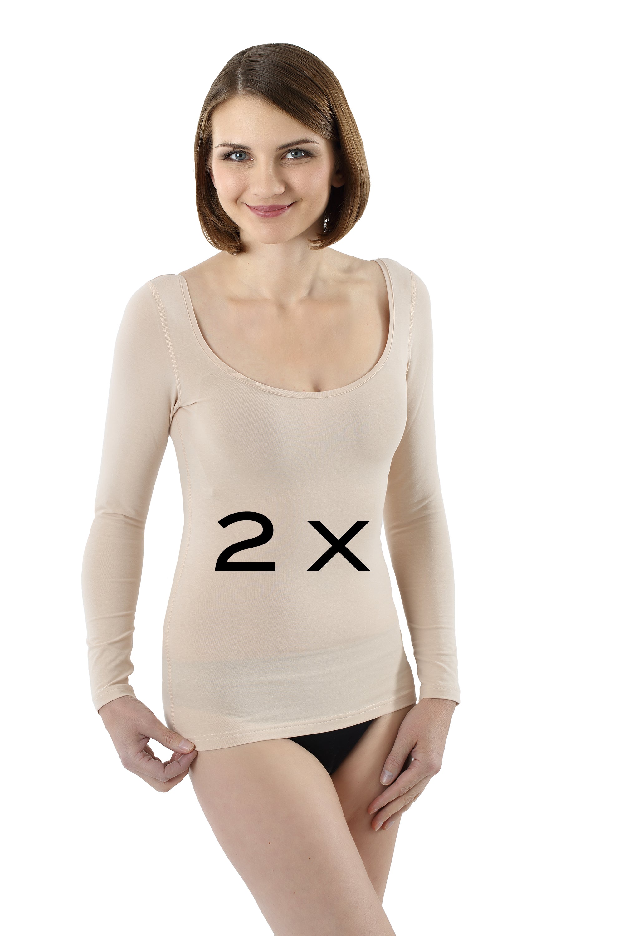 2-Pack Langarm-Unterhemd Beige – Bild 1