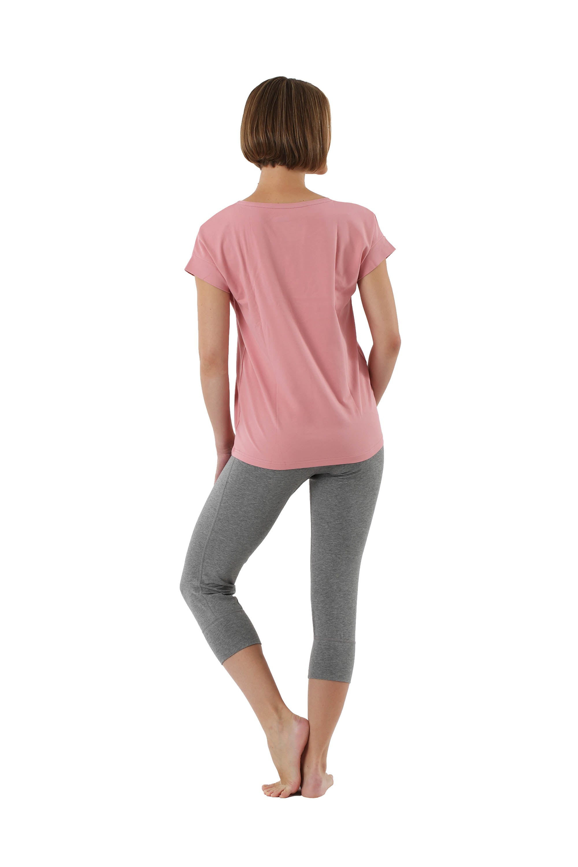 Damen Schlafanzug 3/4 Hose und Kurzarm-Shirt Stretch-Baumwolle rosa-grau