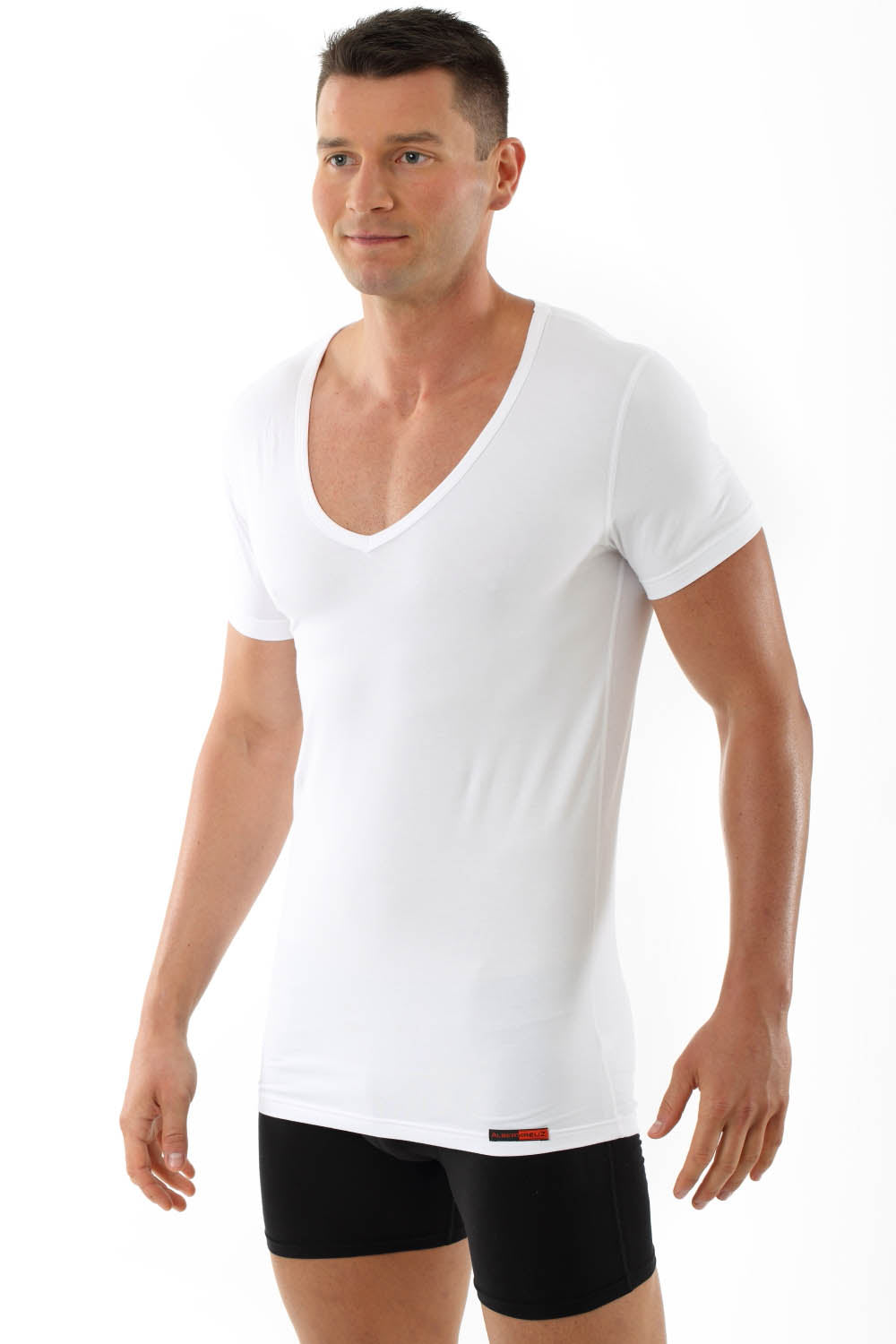 Herren Unterhemd deep-v-neck-shirt weiß