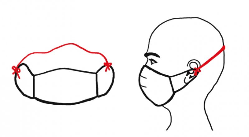 Maske zu eng - Gummi anknoten und bequem um den Kopf tragen