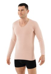 Unsichtbares Herren Langarm-Unterhemd Bio-Baumwolle mit Elastan V-Ausschnitt 