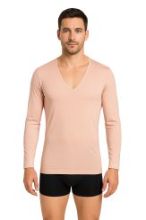 Unsichtbares Herren Langarm-Unterhemd Bio-Baumwolle mit Elastan V-Ausschnitt 