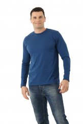 Herren Langarmshirt Biobaumwolle Rundausschnitt blau 