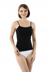 Damen Spaghetti Top schwarz Stretch-Baumwolle 