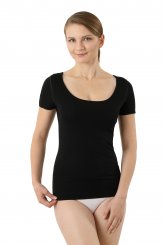 Damen Unterhemd Lasercut ohne Saum Clean Cut tiefer Rundausschnitt Kurzarm schwarz 