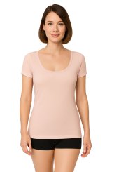 Kurzarm-Unterhemd Damen Beige 100% Bio-Baumwolle Feinripp 