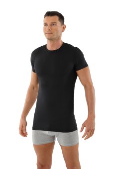 Unterhemd T-Shirt extra lang Micromodal schwarz Kurzarm Rundausschnitt 