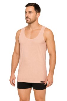 Träger-Unterhemd Herren Beige 100% Bio-Baumwolle Feinripp 