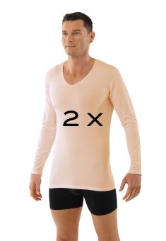 2-Pack Unterhemd Langarm V-Ausschnitt Stretchbaumwolle beige 