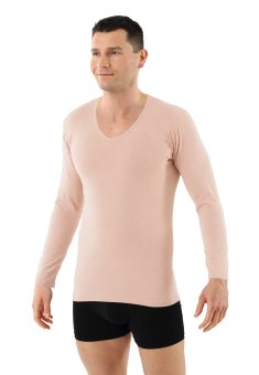 Unsichtbares Herren Langarm-Unterhemd Bio-Baumwolle mit Elastan V-Ausschnitt 
