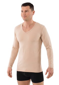 Unsichtbares Herren Langarm-Unterhemd Bio-Baumwolle mit Elastan V-Ausschnitt 
