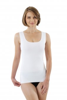 Damen Unterhemd Lasercut nahtlos Clean Cut tiefer Rundausschnitt ohne Arm weiß 