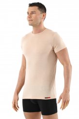 Herren Unterhemd Merino Wolle Kurzarm Rundhals unsichtbar Hautfarbe 