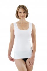 Damen Unterhemd Lasercut ohne Saum Clean Cut tiefer Rundausschnitt ohne Arm weiß 
